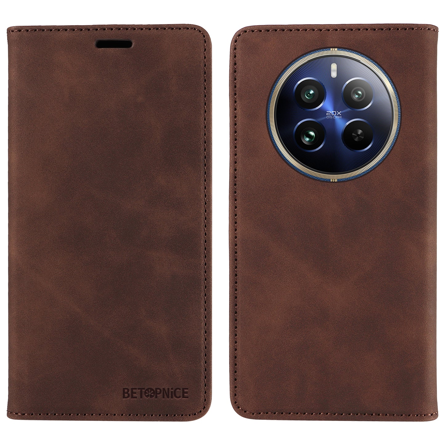 BETOPNICE 003 For Realme 12 Pro+ 5G / 12 Pro 5G Case PU+TPU Phone Protective Cover RFID Blocking Wallet - Brown