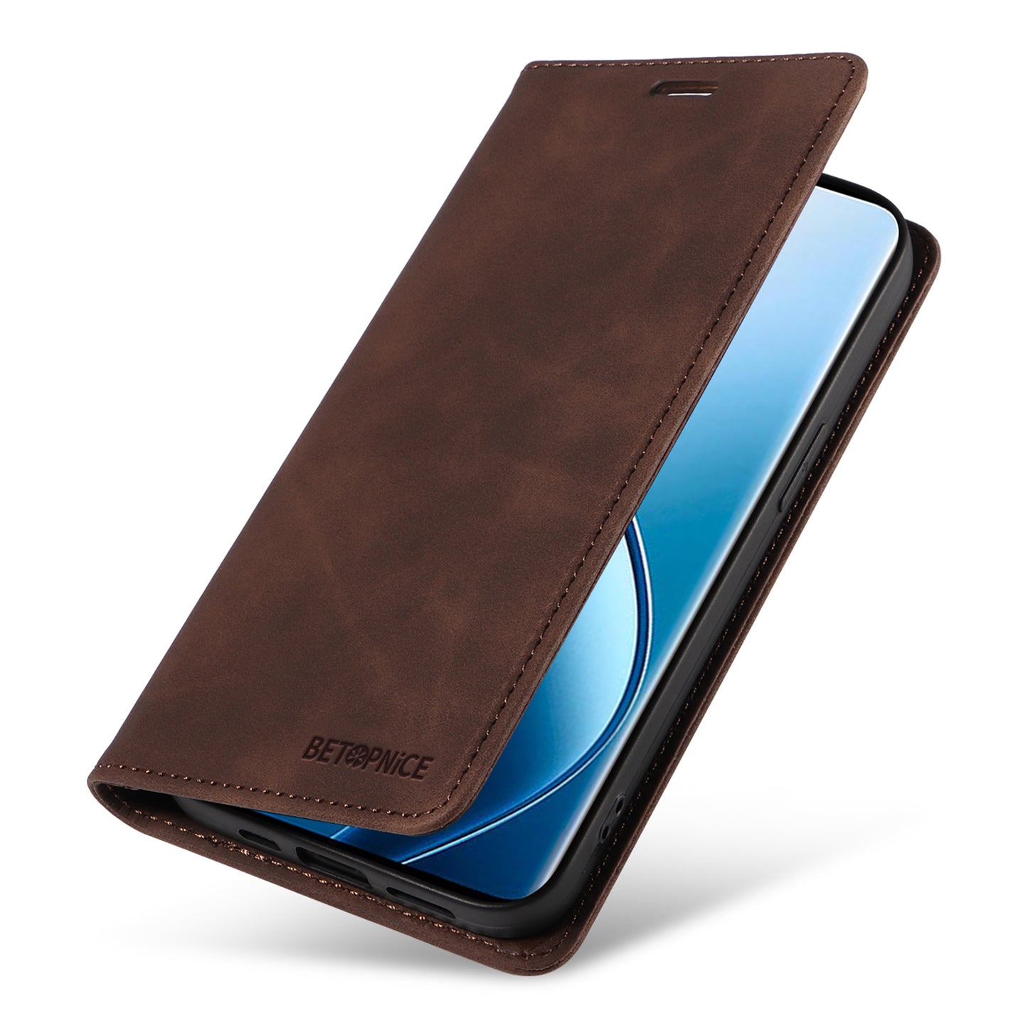 BETOPNICE 003 For Realme 12 Pro+ 5G / 12 Pro 5G Case PU+TPU Phone Protective Cover RFID Blocking Wallet - Brown