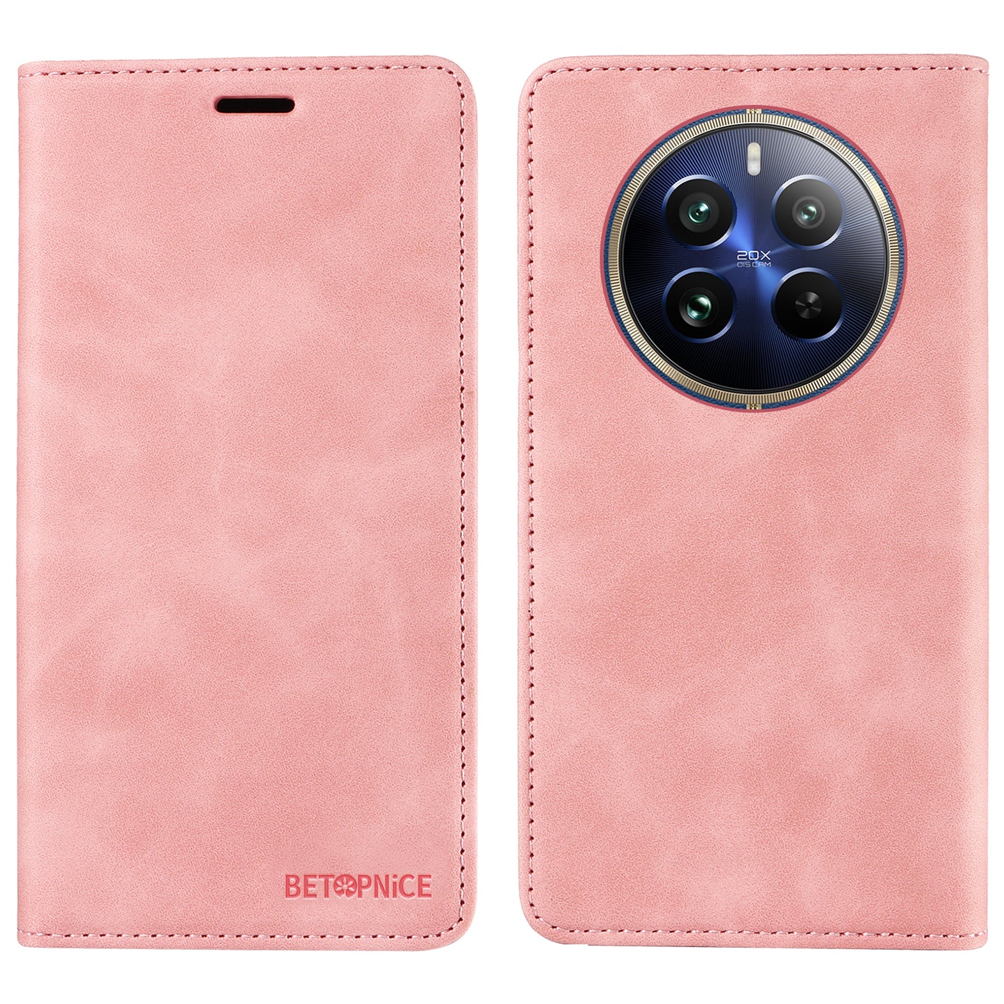 BETOPNICE 003 For Realme 12 Pro+ 5G / 12 Pro 5G Case PU+TPU Phone Protective Cover RFID Blocking Wallet - Pink