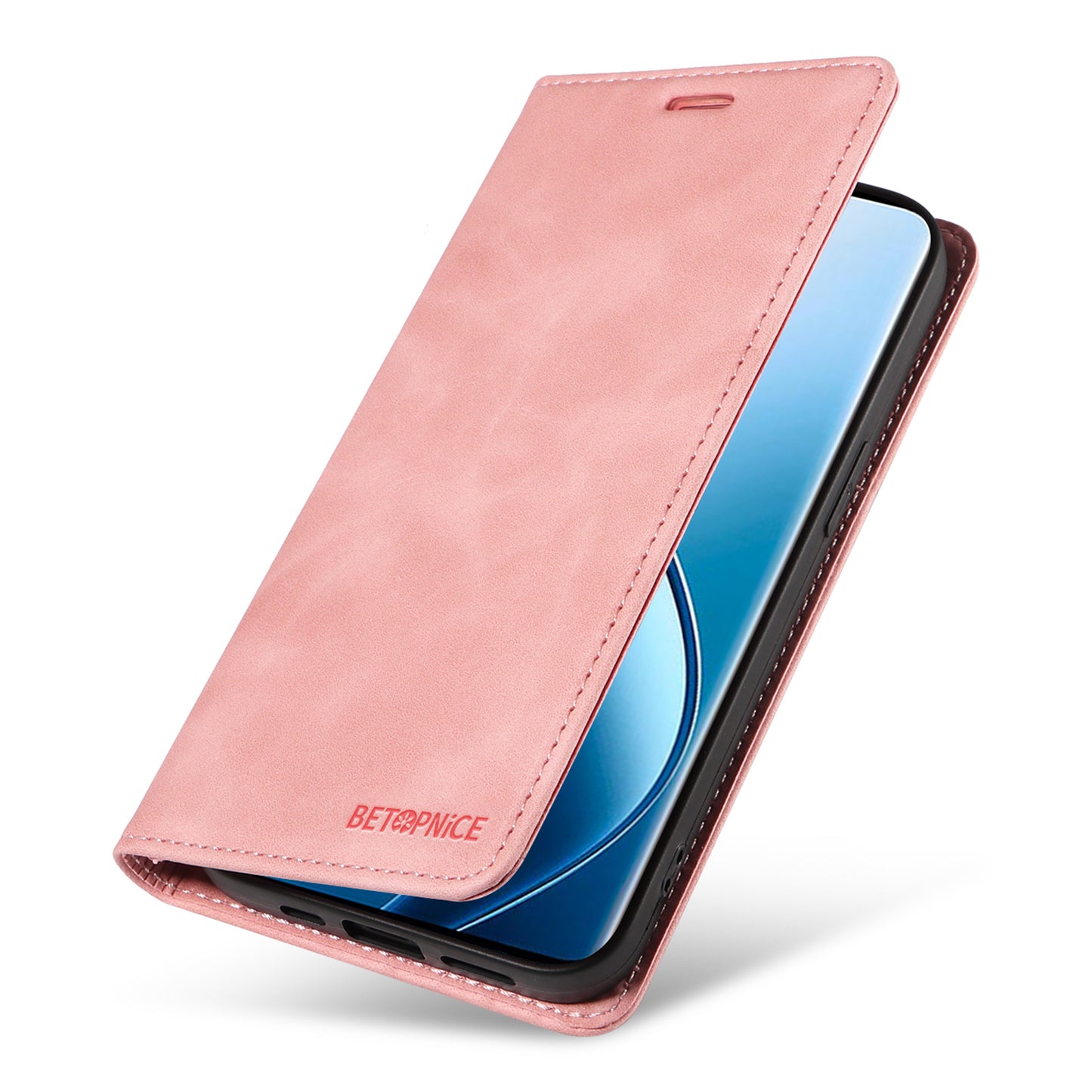 BETOPNICE 003 For Realme 12 Pro+ 5G / 12 Pro 5G Case PU+TPU Phone Protective Cover RFID Blocking Wallet - Pink