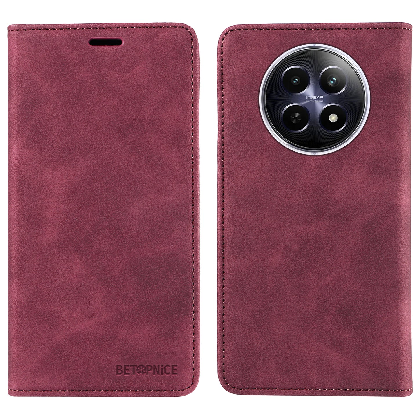 BETOPNICE 003 For Realme 12 Case RFID Blocking Wallet Drop-proof Phone Stand Cover - Red