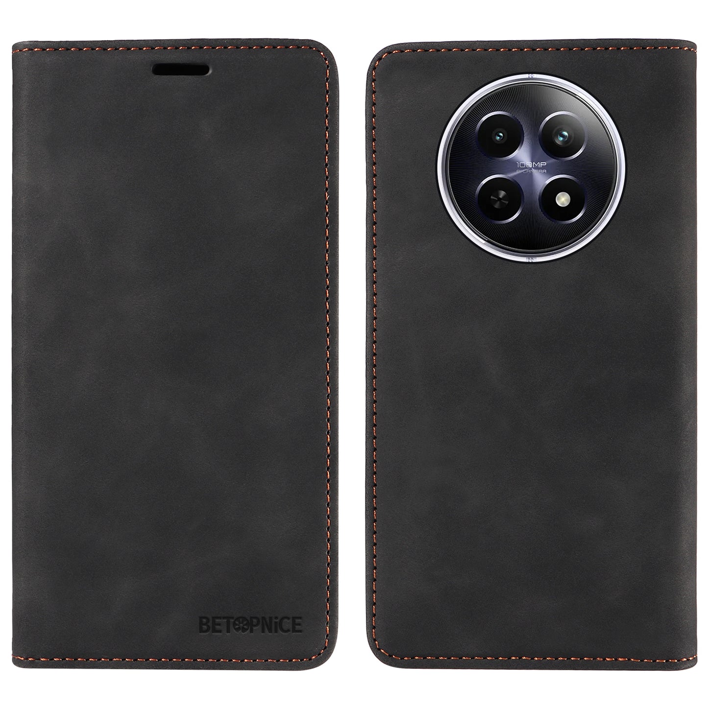 BETOPNICE 003 For Realme 12 Case RFID Blocking Wallet Drop-proof Phone Stand Cover - Black