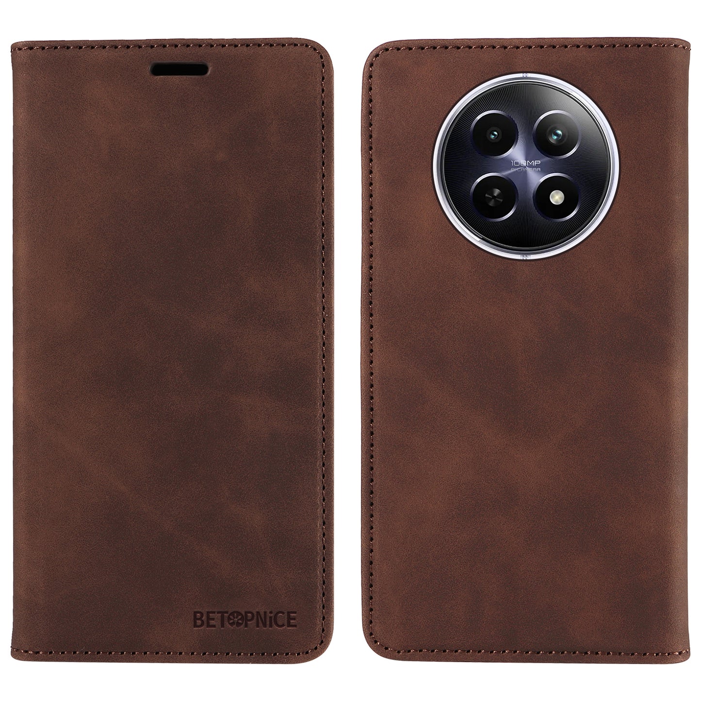 BETOPNICE 003 For Realme 12 Case RFID Blocking Wallet Drop-proof Phone Stand Cover - Brown