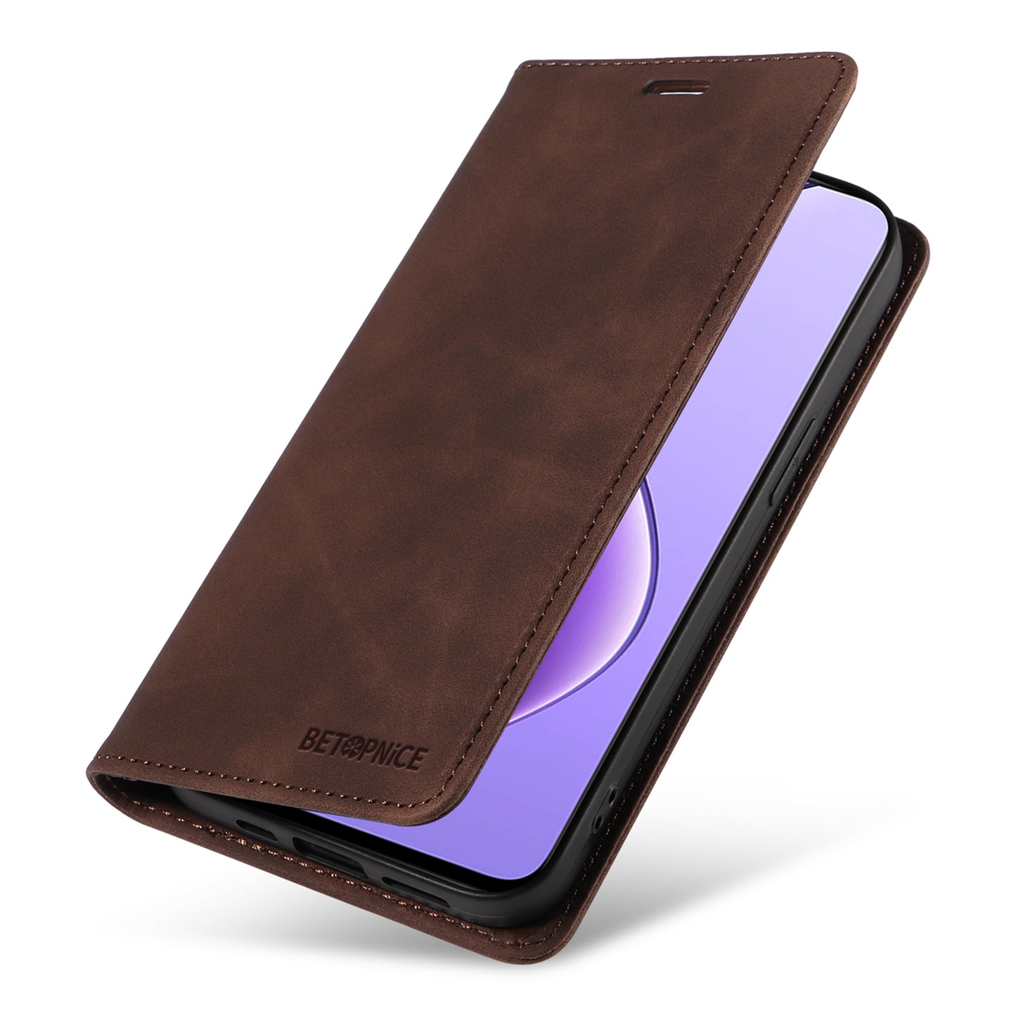 BETOPNICE 003 For Realme 12 Case RFID Blocking Wallet Drop-proof Phone Stand Cover - Brown