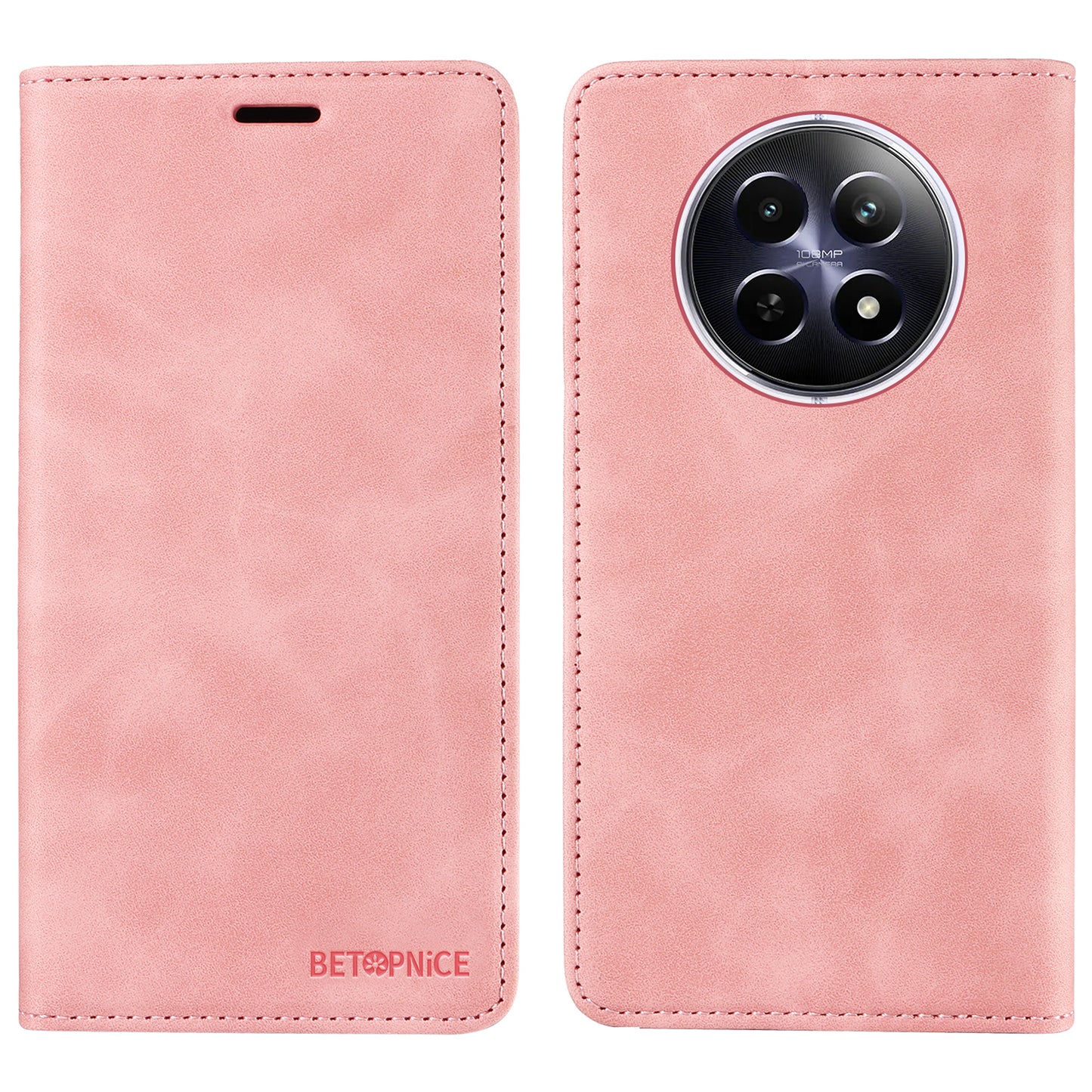 BETOPNICE 003 For Realme 12 Case RFID Blocking Wallet Drop-proof Phone Stand Cover - Pink