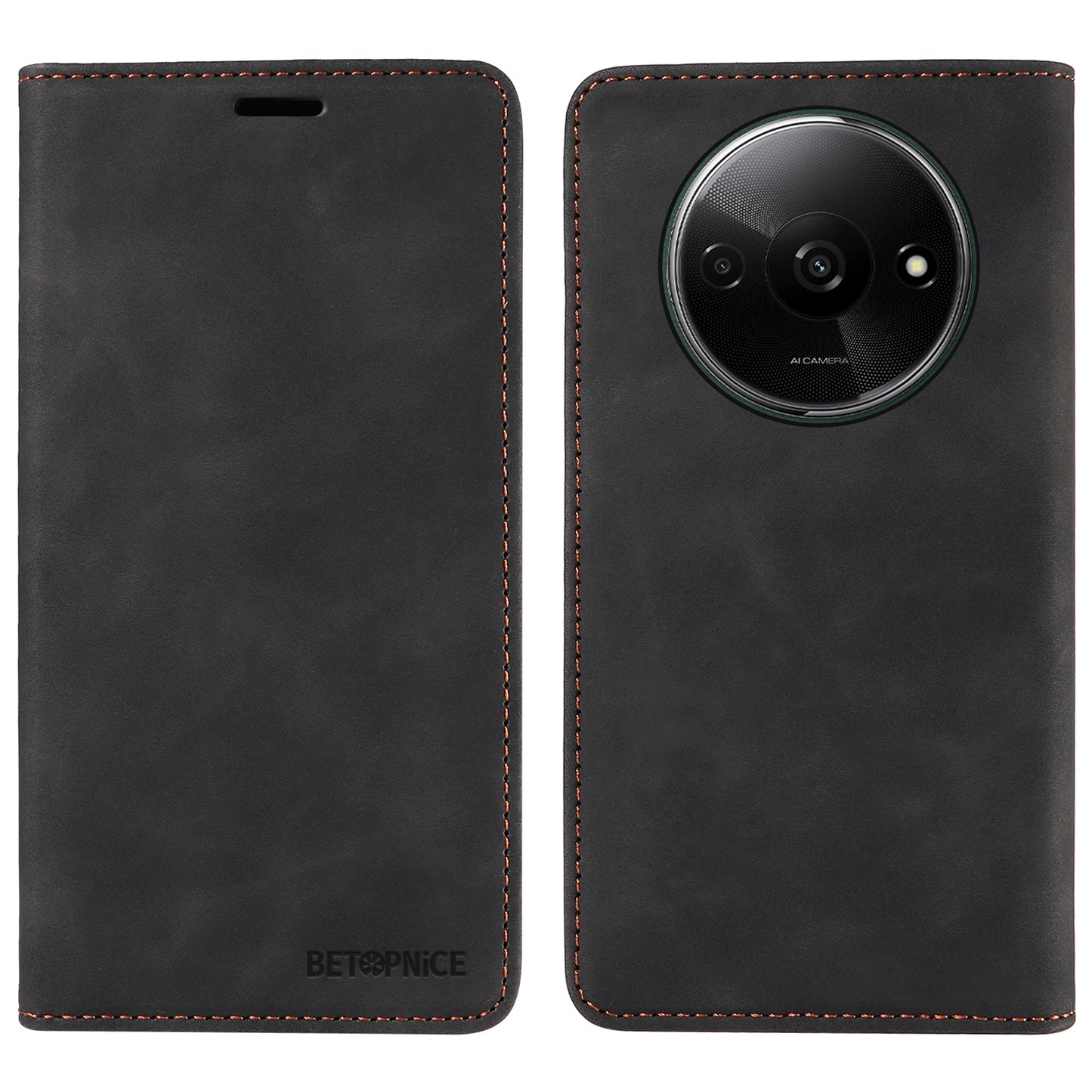 BETOPNICE 003 For Xiaomi Redmi A3 / Poco C61 4G Case RFID Blocking Wallet Leather+TPU Phone Protector - Black