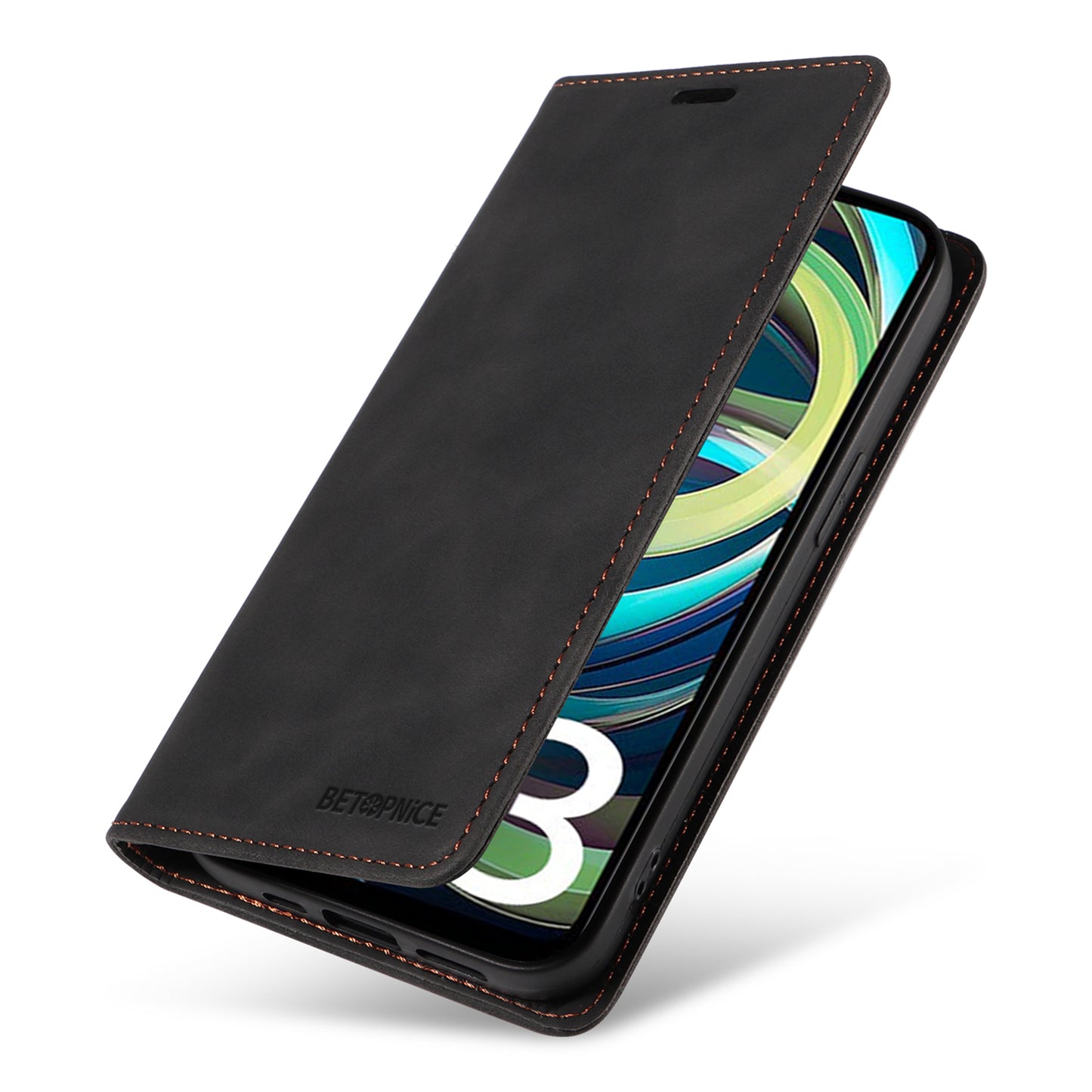 BETOPNICE 003 For Xiaomi Redmi A3 / Poco C61 4G Case RFID Blocking Wallet Leather+TPU Phone Protector - Black