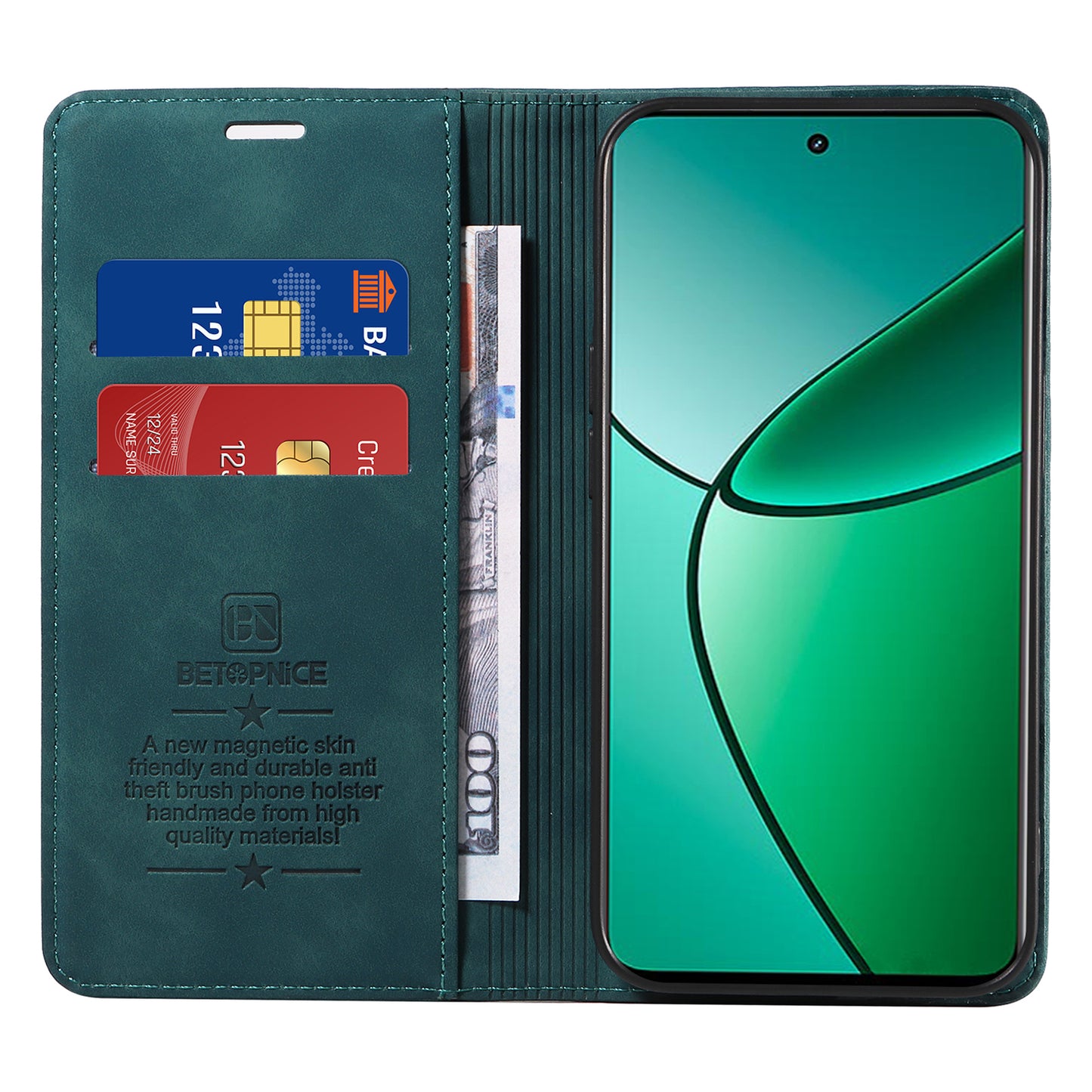 BETOPNICE 003 For Realme 12+ 5G / Narzo 70 Pro 5G Magnetic Case Card Slots RFID Blocking Phone Cover - Green