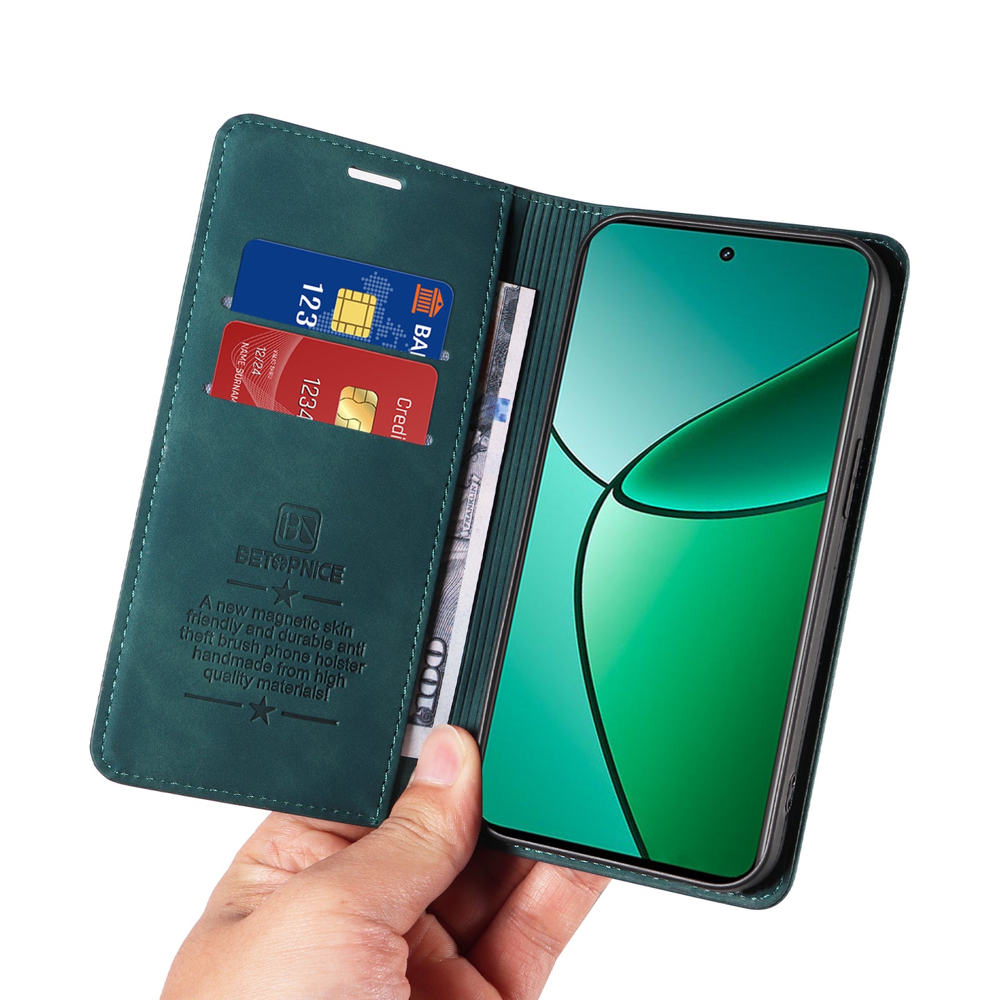 BETOPNICE 003 For Realme 12+ 5G / Narzo 70 Pro 5G Magnetic Case Card Slots RFID Blocking Phone Cover - Green