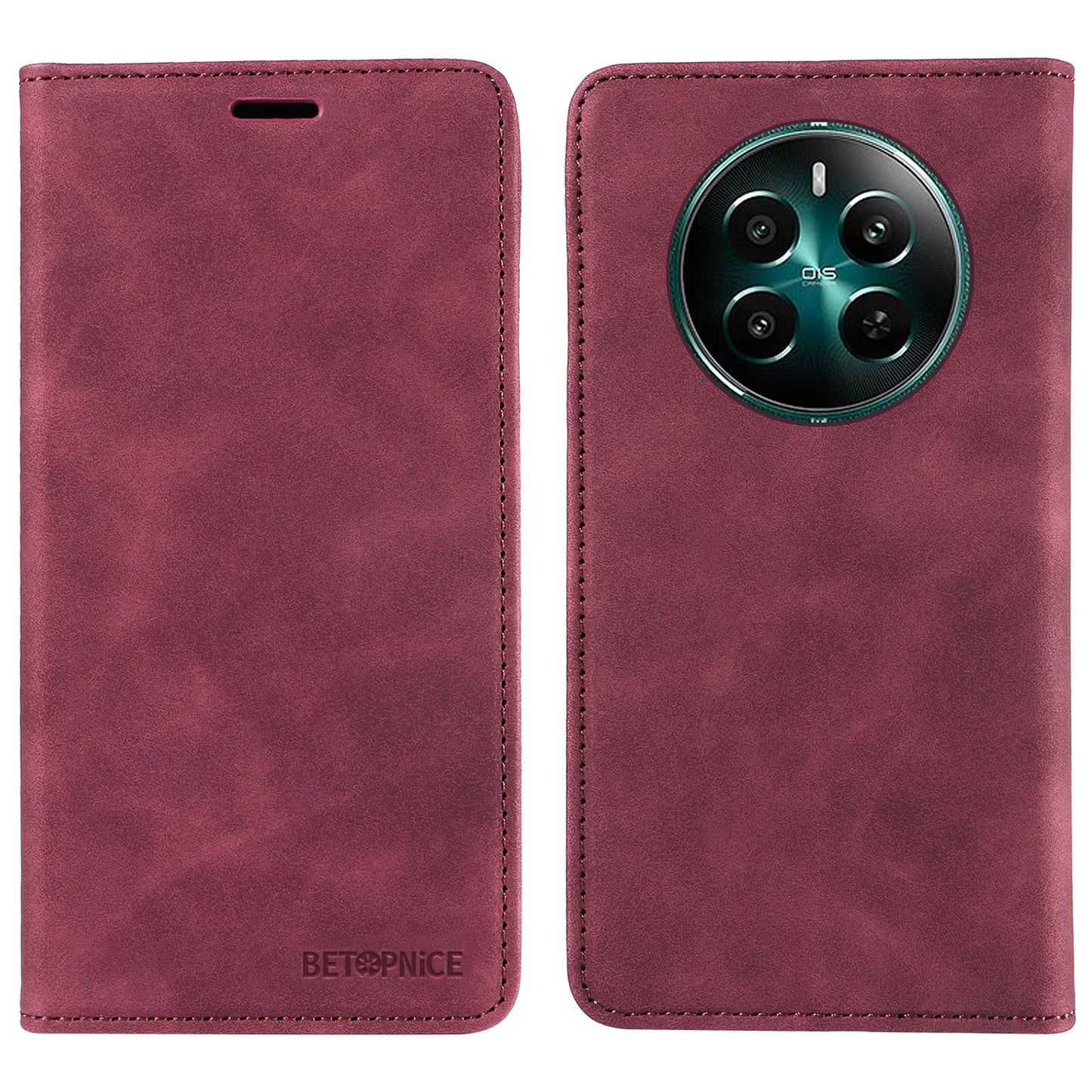 BETOPNICE 003 For Realme 12+ 5G / Narzo 70 Pro 5G Magnetic Case Card Slots RFID Blocking Phone Cover - Red