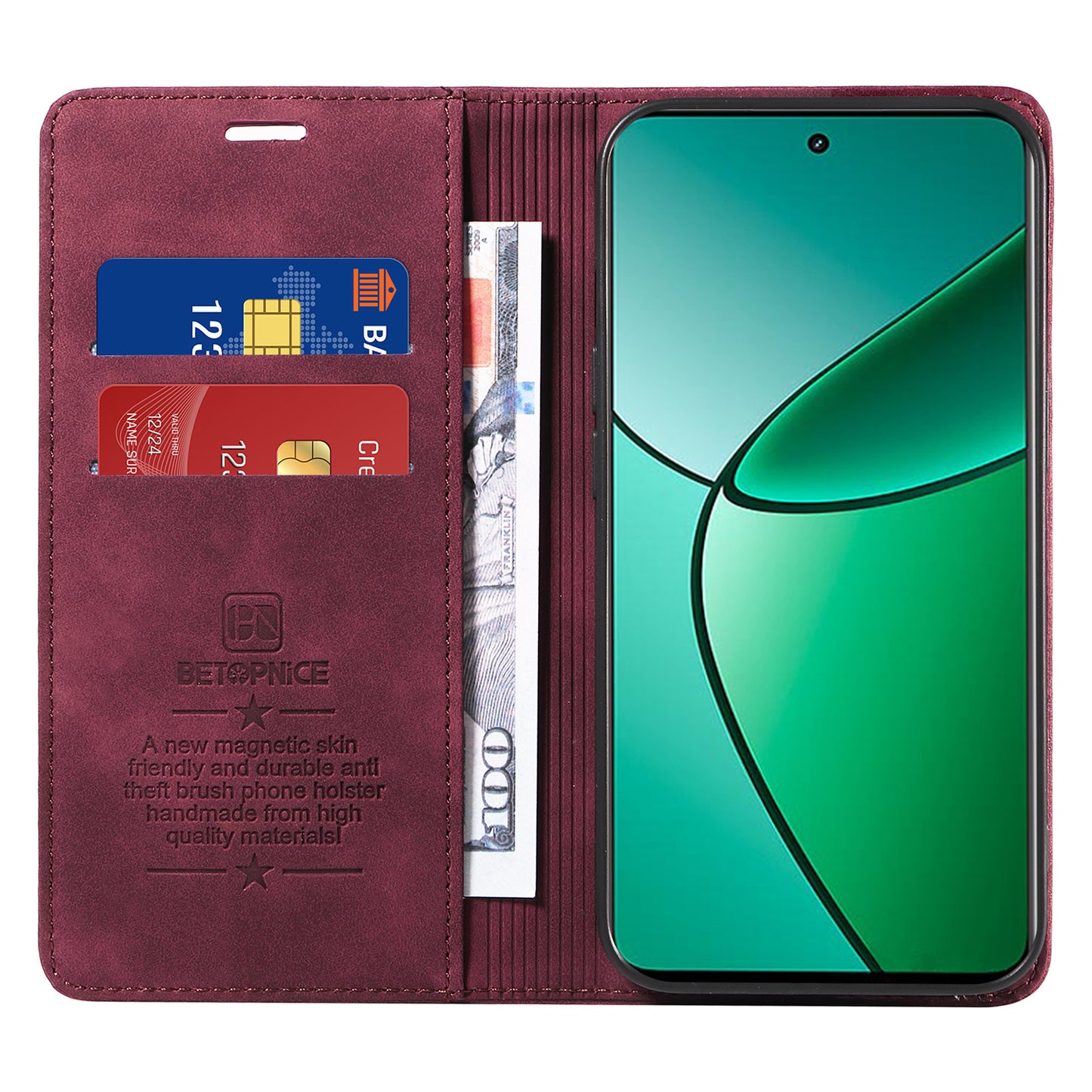 BETOPNICE 003 For Realme 12+ 5G / Narzo 70 Pro 5G Magnetic Case Card Slots RFID Blocking Phone Cover - Red