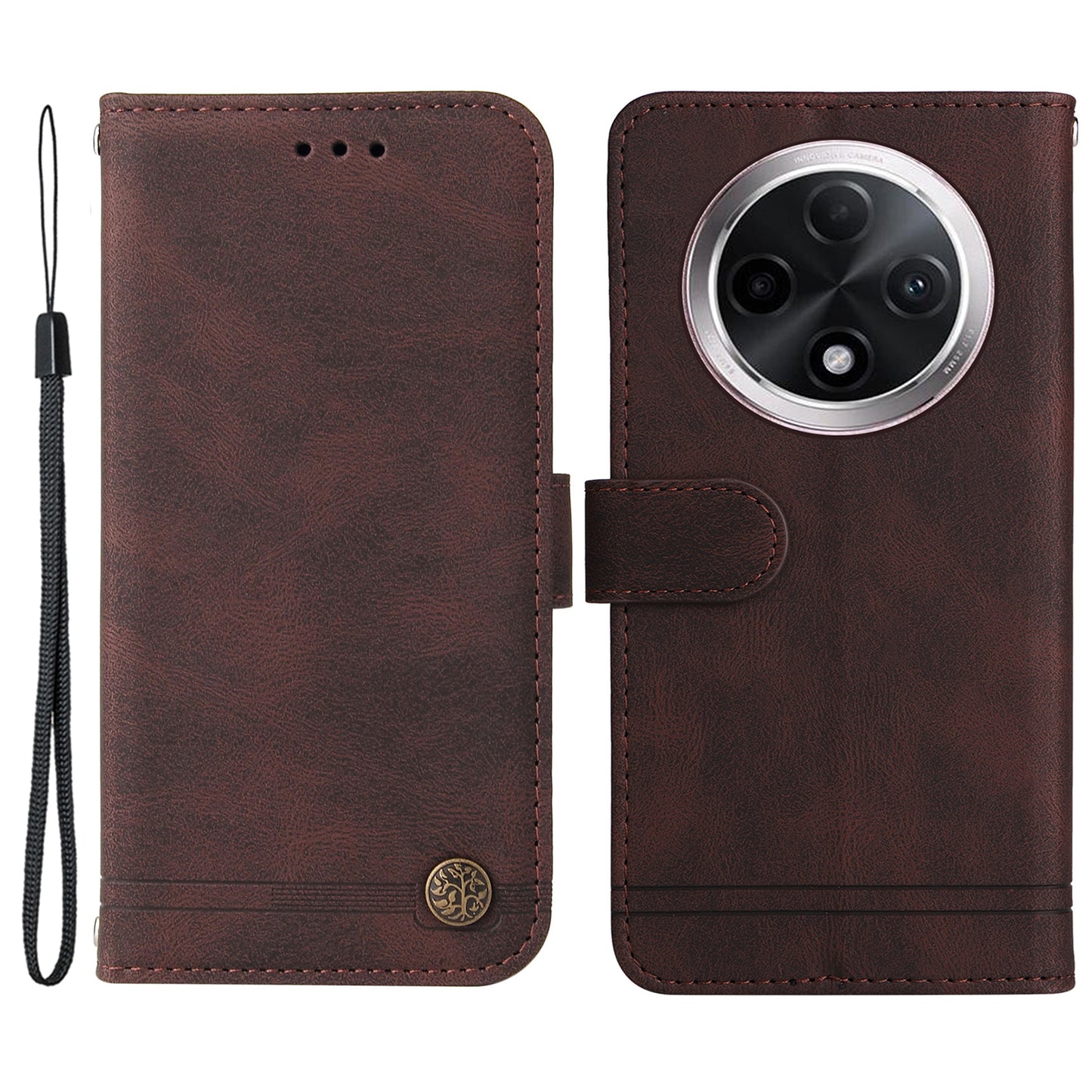 For Oppo A3 Pro 5G Magnetic Case Skin-touch Touch Stand Phone Cover - Brown