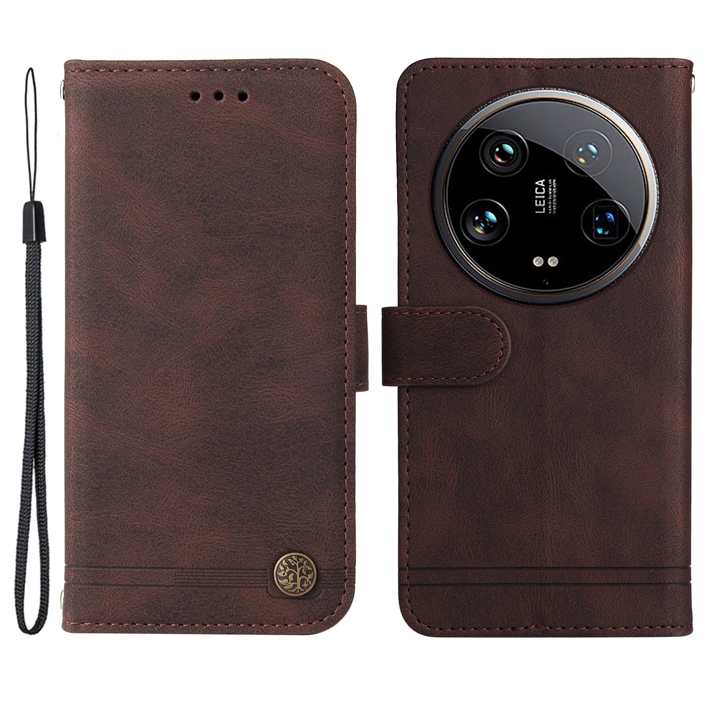For Xiaomi 14 Ultra Phone Case Flip Leather+TPU Cover with Magnetic Clasp - Brown