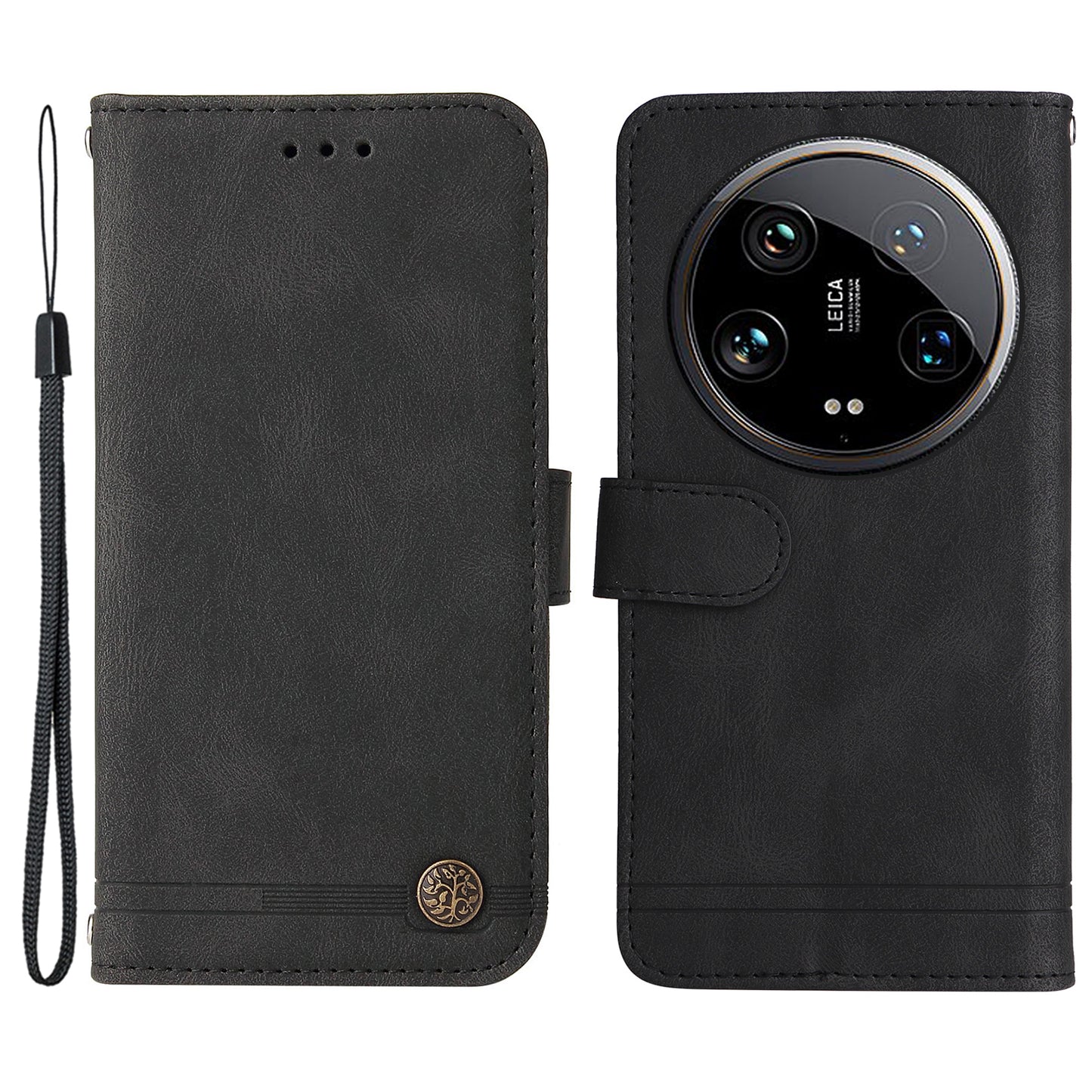 For Xiaomi 14 Ultra Phone Case Flip Leather+TPU Cover with Magnetic Clasp - Black
