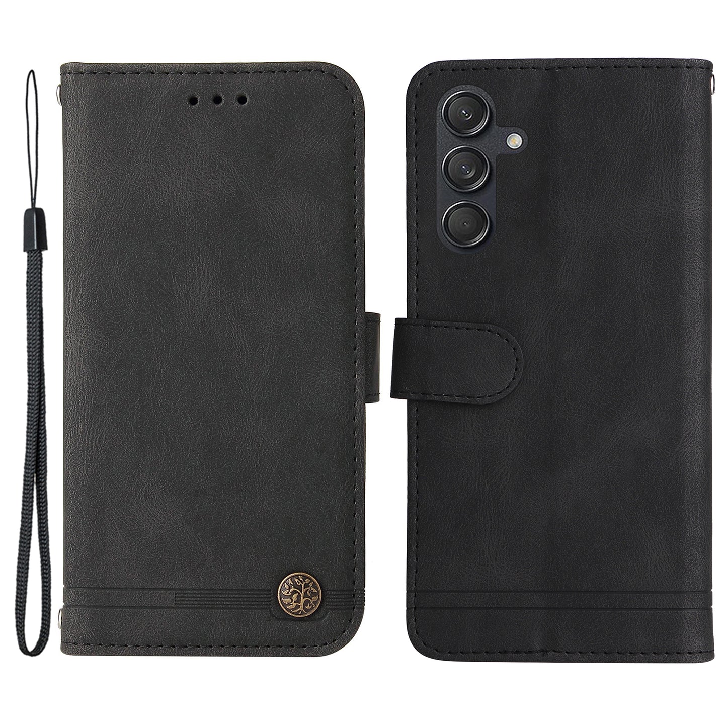For Samsung Galaxy M55 5G Wallet Case PU Leather Shock Absorbing Phone Cover - Black