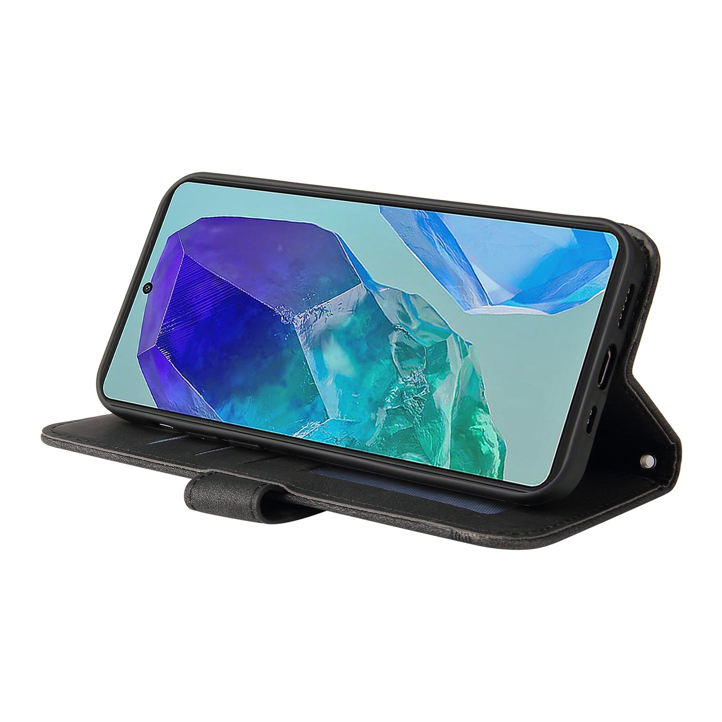 For Samsung Galaxy M55 5G Wallet Case PU Leather Shock Absorbing Phone Cover - Black