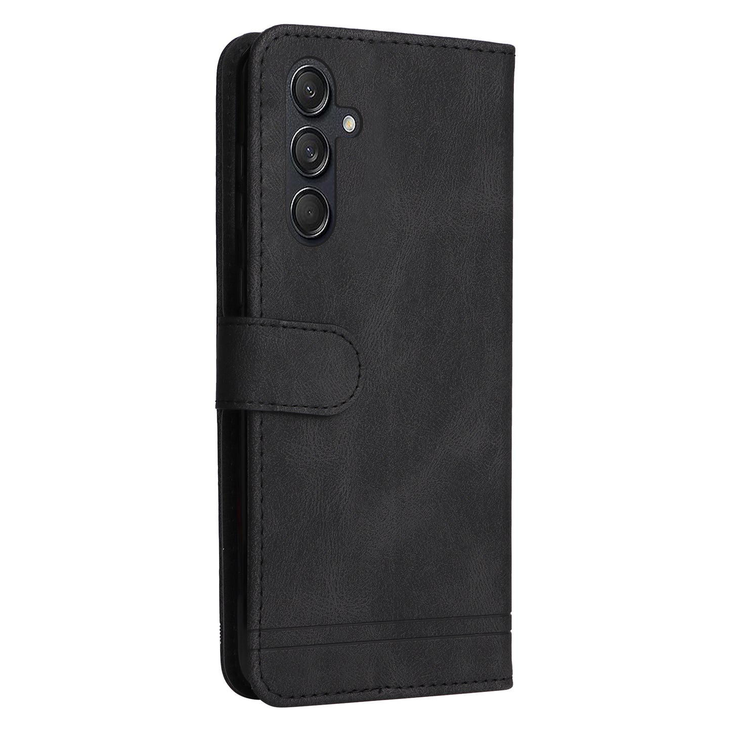 For Samsung Galaxy M55 5G Wallet Case PU Leather Shock Absorbing Phone Cover - Black