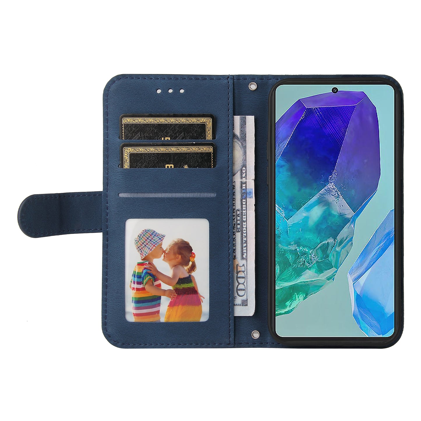 For Samsung Galaxy M55 5G Wallet Case PU Leather Shock Absorbing Phone Cover - Blue