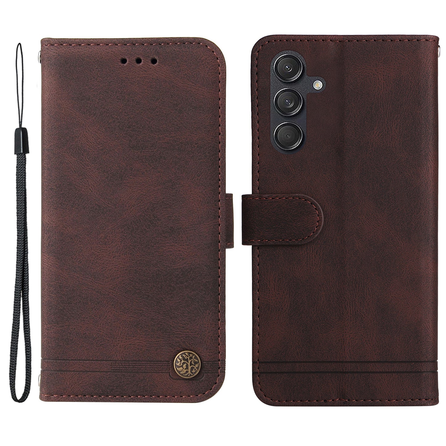 For Samsung Galaxy M55 5G Wallet Case PU Leather Shock Absorbing Phone Cover - Brown