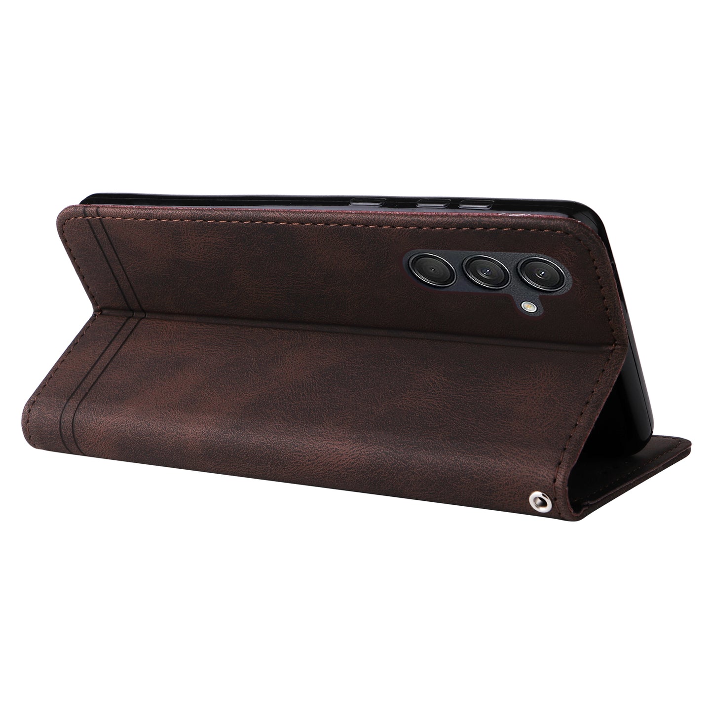 For Samsung Galaxy M55 5G Wallet Case PU Leather Shock Absorbing Phone Cover - Brown
