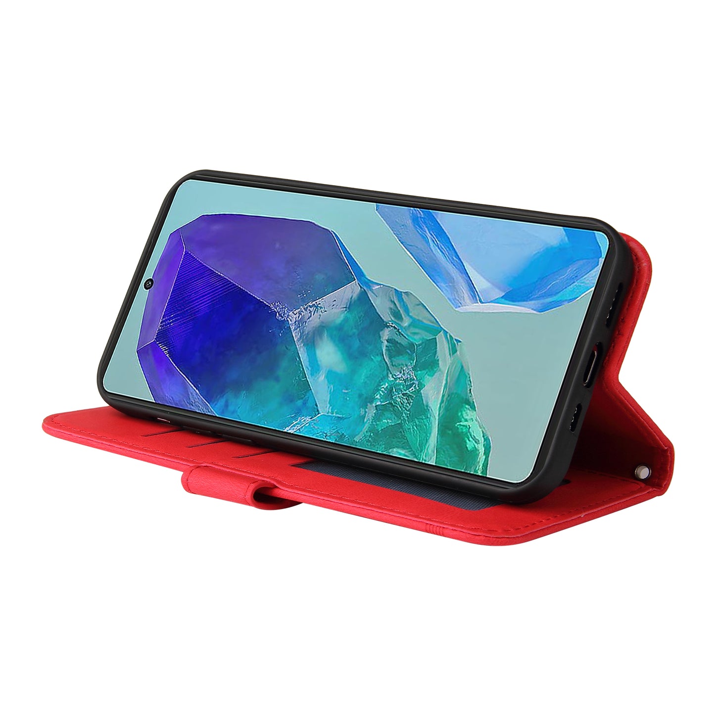 For Samsung Galaxy M55 5G Wallet Case PU Leather Shock Absorbing Phone Cover - Red