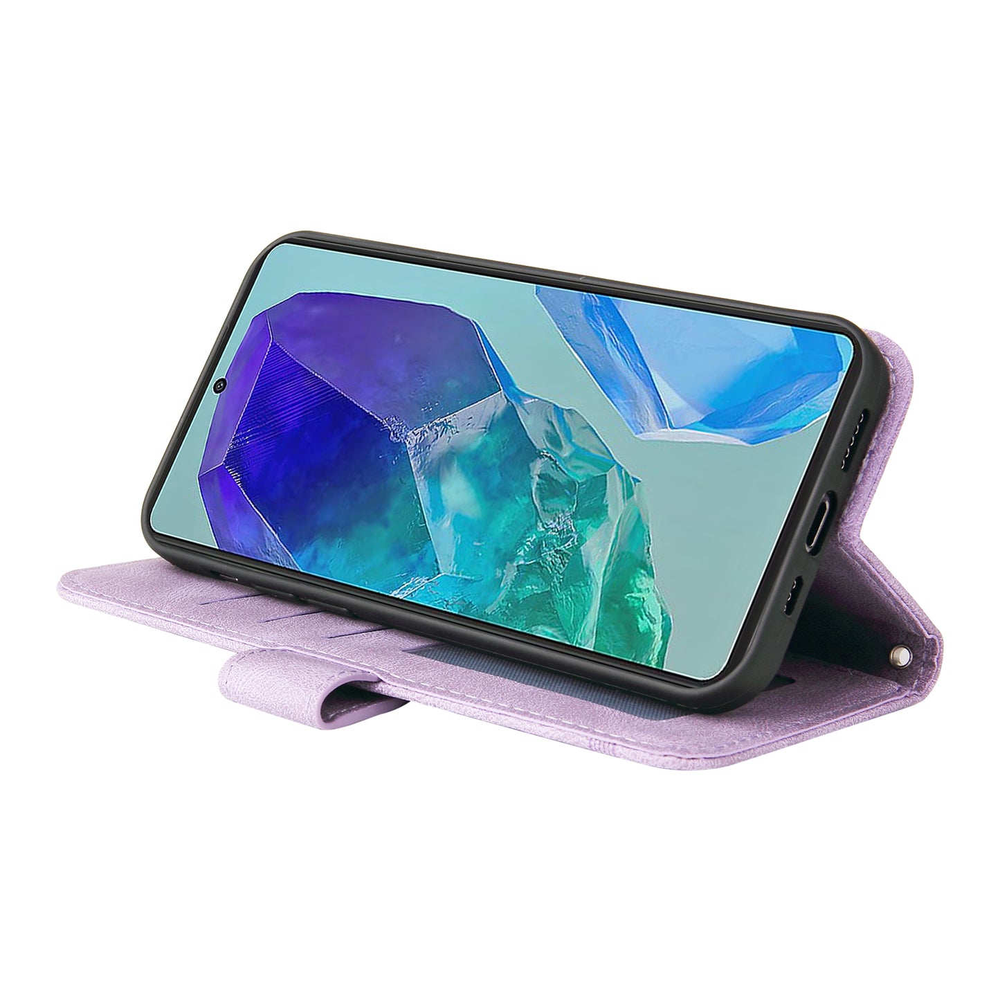 For Samsung Galaxy M55 5G Wallet Case PU Leather Shock Absorbing Phone Cover - Purple