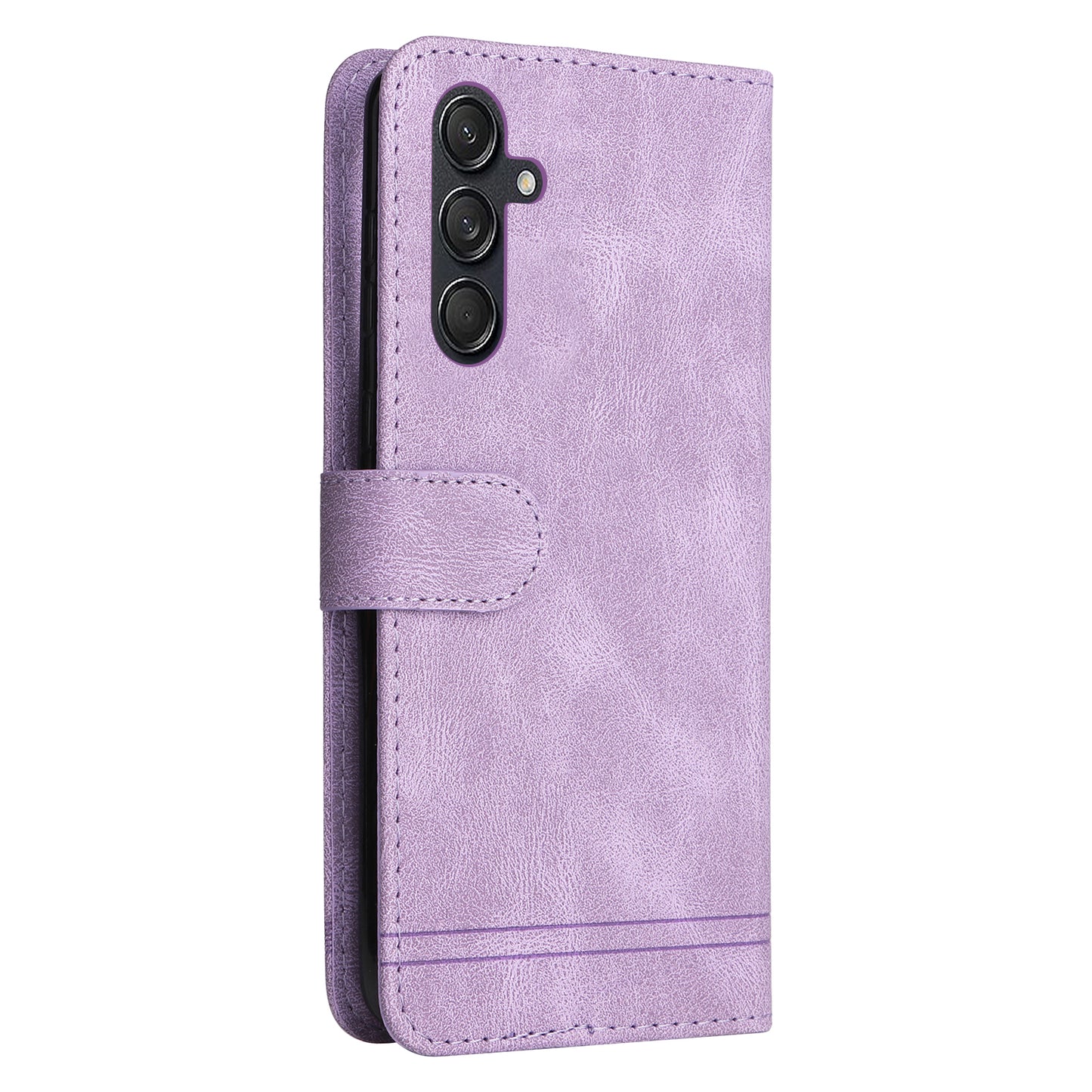For Samsung Galaxy M55 5G Wallet Case PU Leather Shock Absorbing Phone Cover - Purple