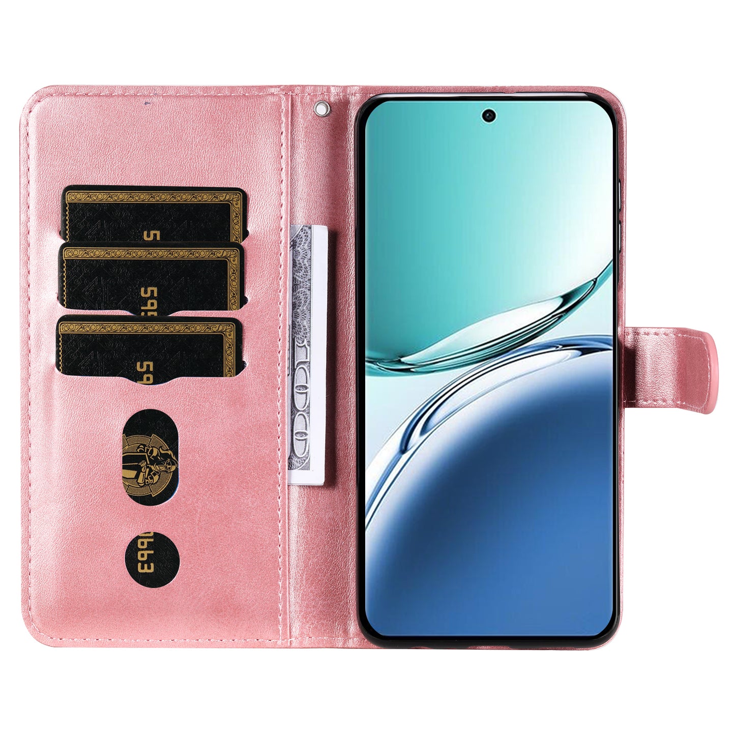 For Oppo A3 Pro 5G Case Calf Texture Zipper Pocket Stand Cell Phone Cover - Pink