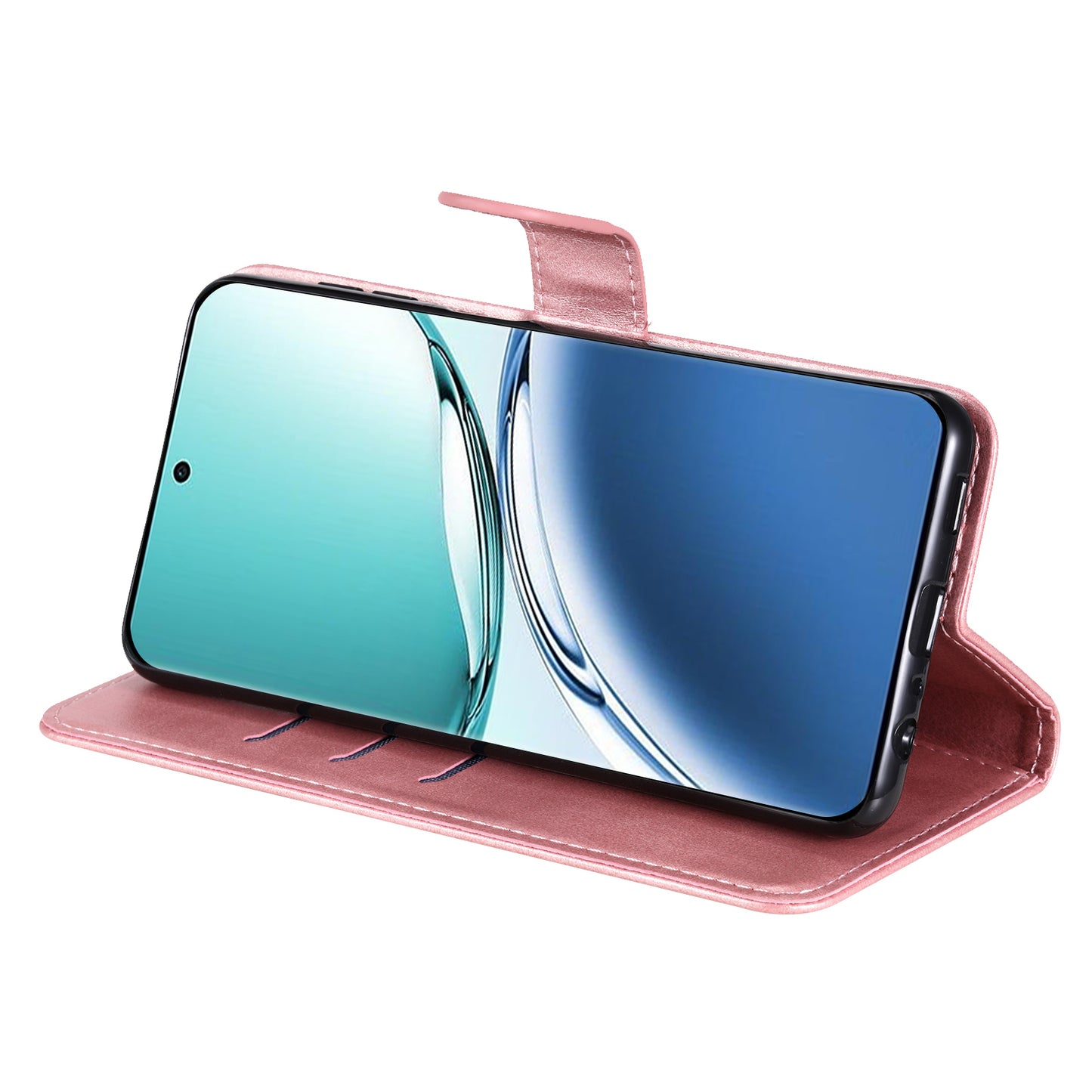 For Oppo A3 Pro 5G Case Calf Texture Zipper Pocket Stand Cell Phone Cover - Pink