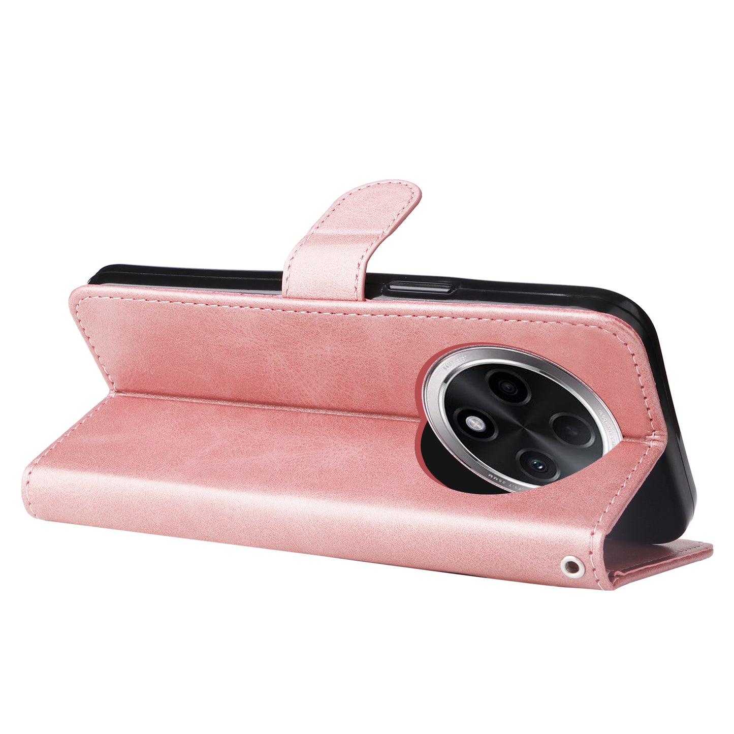 For Oppo A3 Pro 5G Case Calf Texture Zipper Pocket Stand Cell Phone Cover - Pink