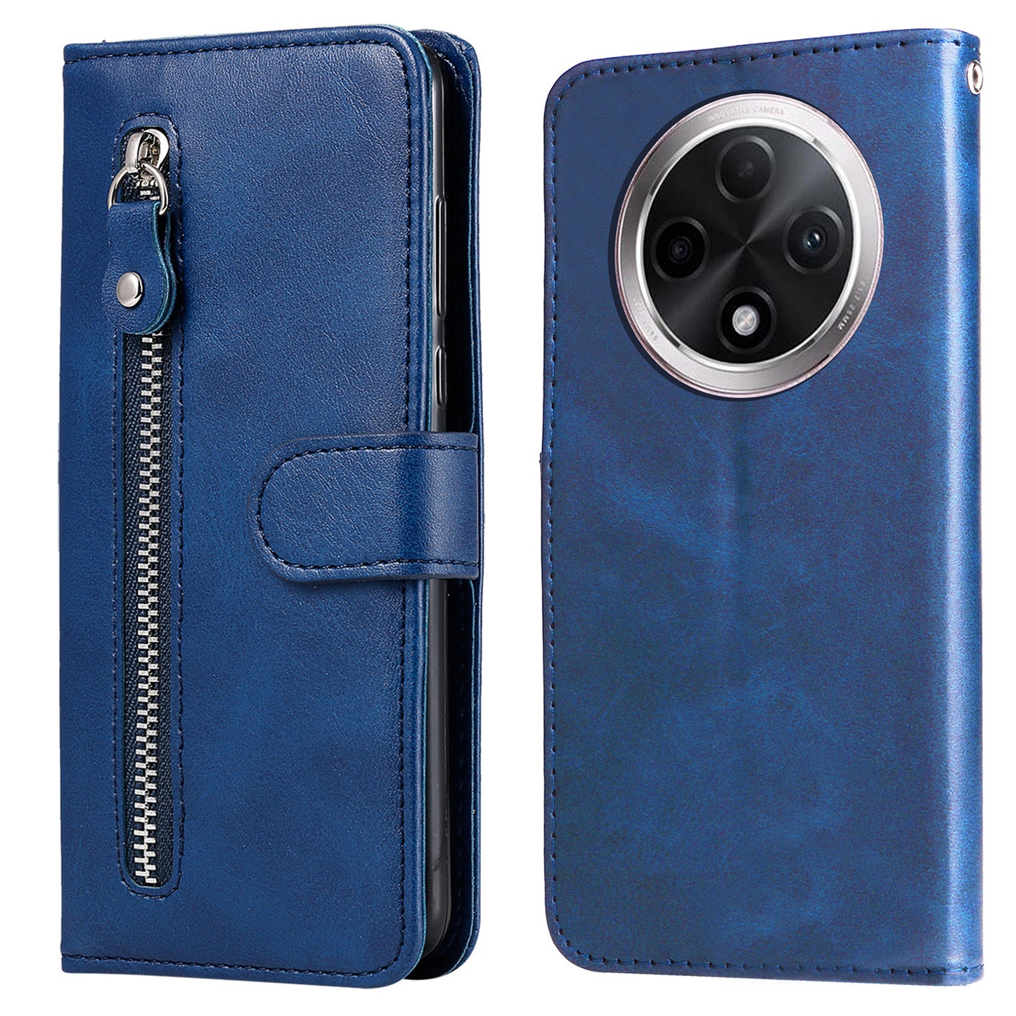 For Oppo A3 Pro 5G Case Calf Texture Zipper Pocket Stand Cell Phone Cover - Blue