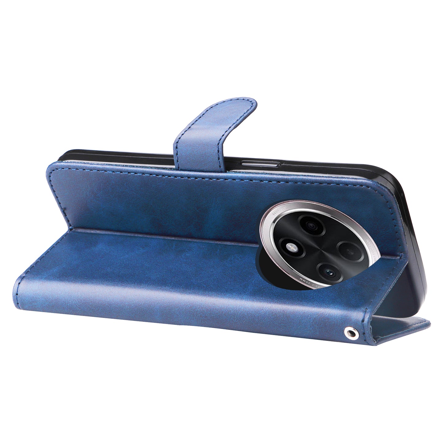 For Oppo A3 Pro 5G Case Calf Texture Zipper Pocket Stand Cell Phone Cover - Blue