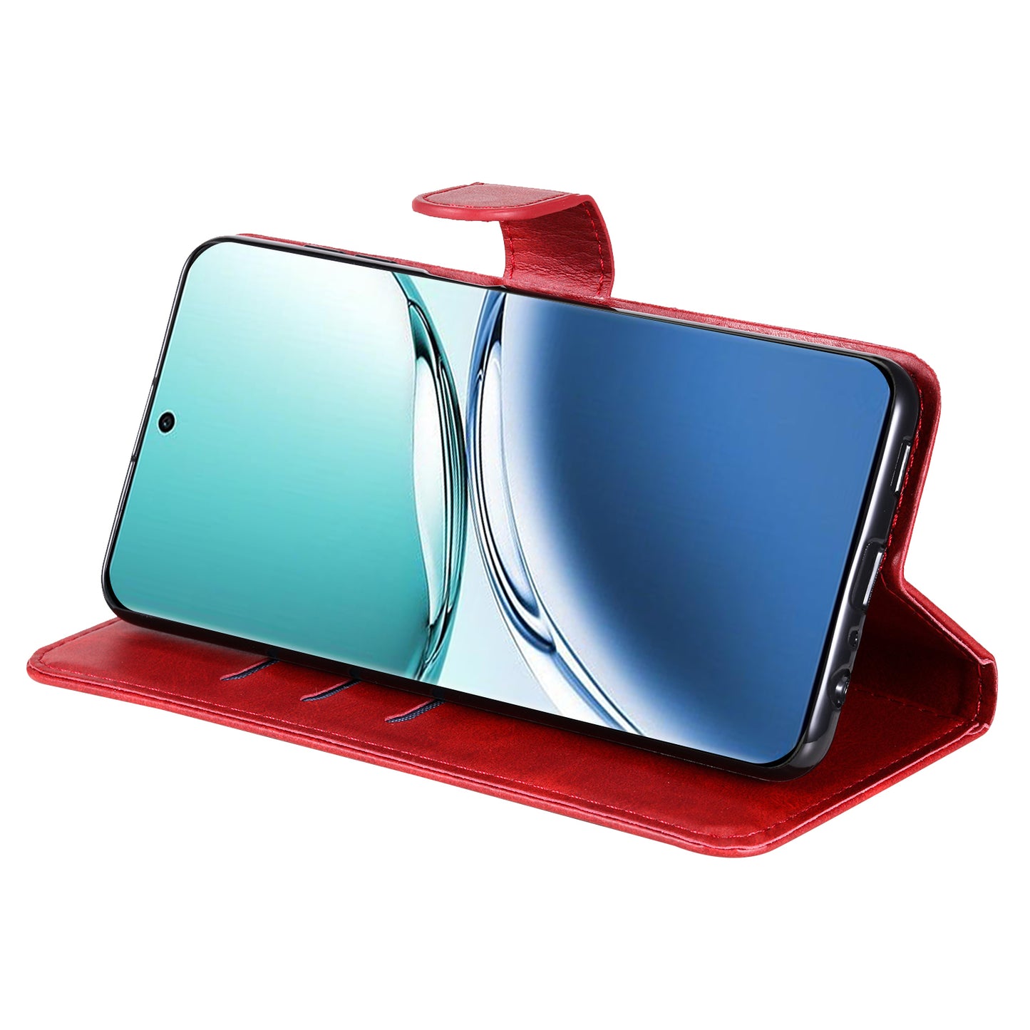 For Oppo A3 Pro 5G Case Calf Texture Zipper Pocket Stand Cell Phone Cover - Red