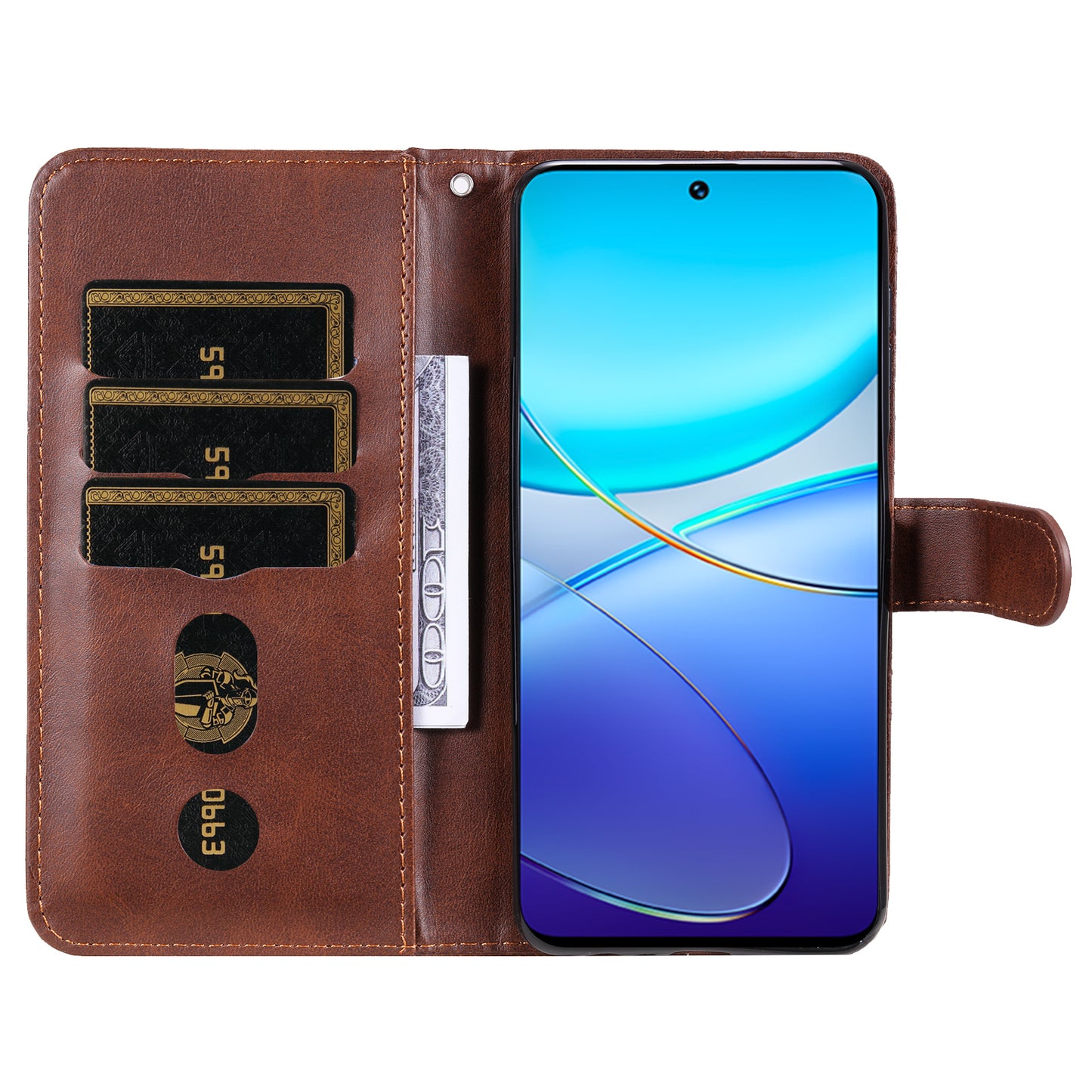 For vivo Y100 5G (Indonesia) / Y200e 5G / T3 5G / V30 Lite 4G Case Zipper Wallet Leather Phone Cover - Brown