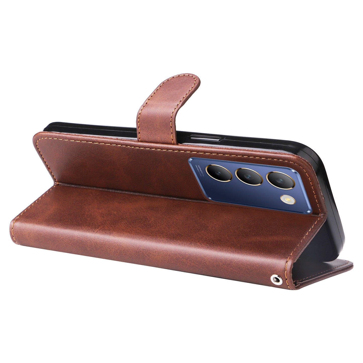 For vivo Y100 5G (Indonesia) / Y200e 5G / T3 5G / V30 Lite 4G Case Zipper Wallet Leather Phone Cover - Brown