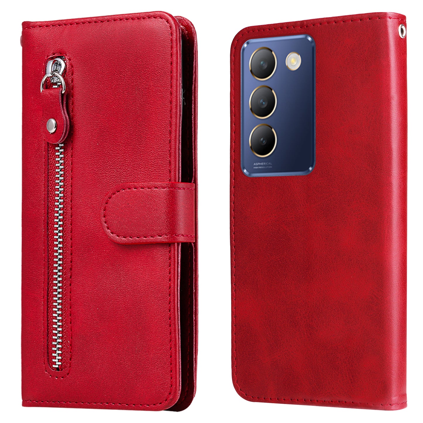 For vivo Y100 5G (Indonesia) / Y200e 5G / T3 5G / V30 Lite 4G Case Zipper Wallet Leather Phone Cover - Red