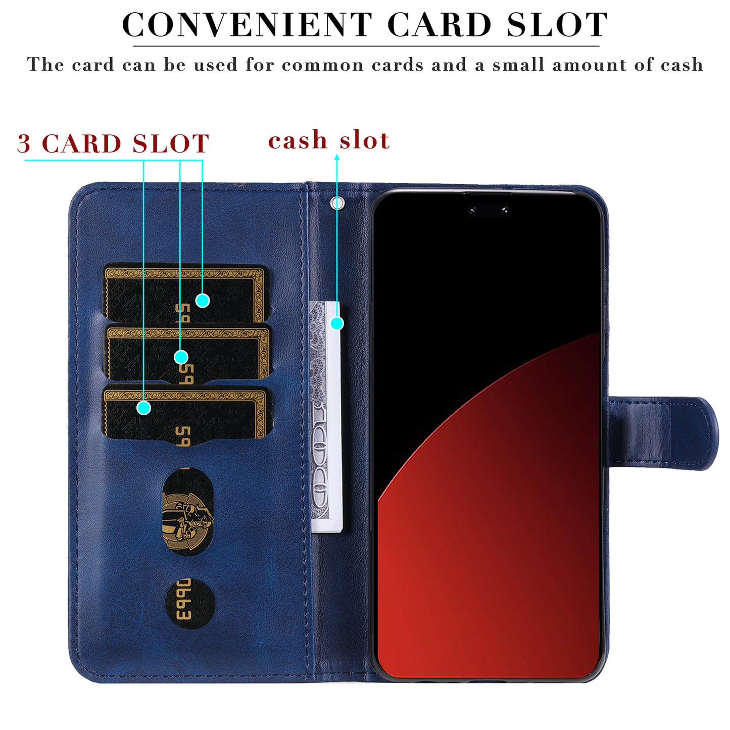 For Xiaomi Civi 4 Pro 5G Case Stand Calf Texture Anti-dust Phone Cover with Zipper Pocket - Blue