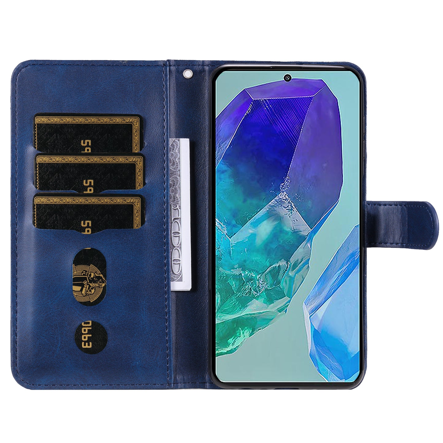 For Samsung Galaxy M55 5G Case Calf Texture Zipper Pocket Wallet Mobile Phone Cover - Blue