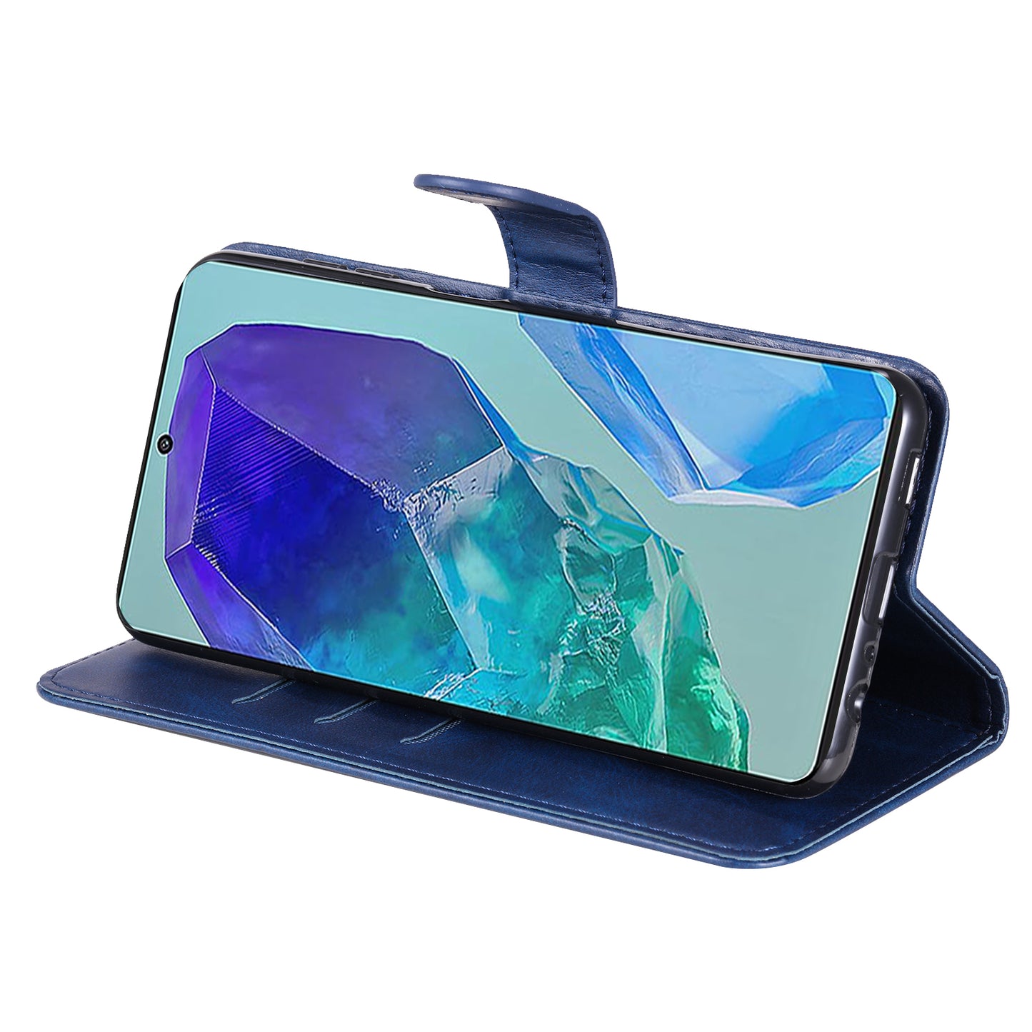 For Samsung Galaxy M55 5G Case Calf Texture Zipper Pocket Wallet Mobile Phone Cover - Blue