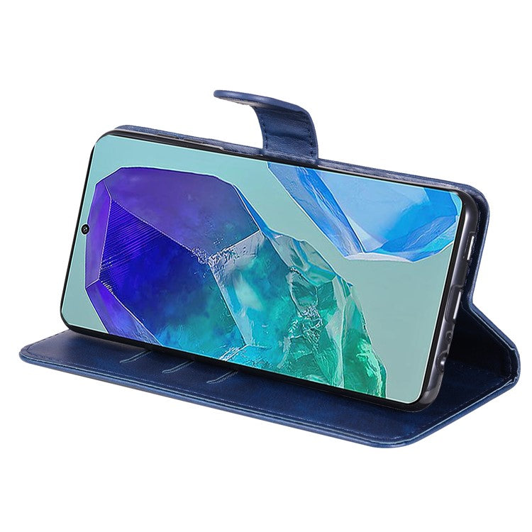 For Samsung Galaxy M55 5G / C55 5G / F55 5G Case Calf Texture Zipper Pocket Wallet Mobile Phone Cover - Blue