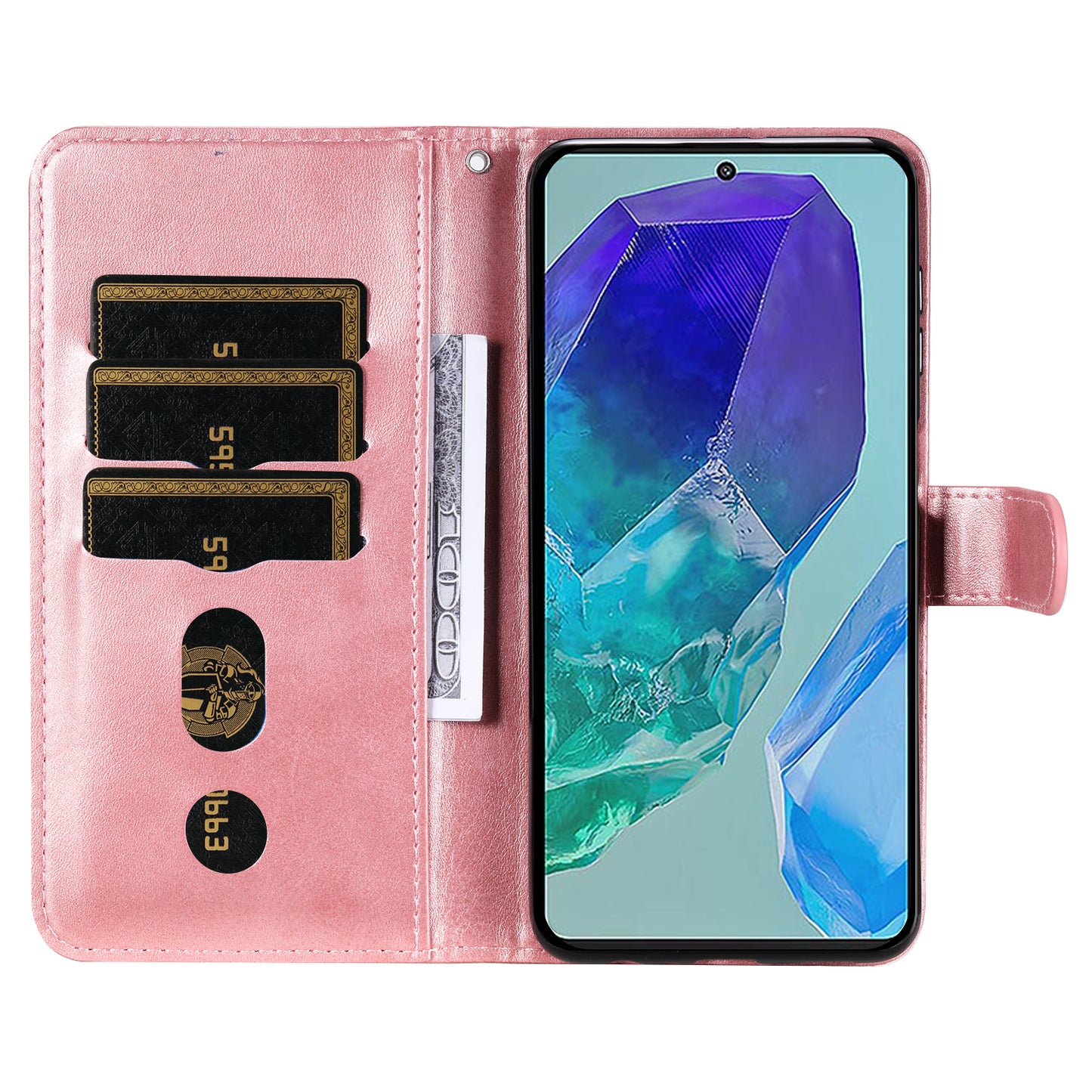 For Samsung Galaxy M55 5G Case Calf Texture Zipper Pocket Wallet Mobile Phone Cover - Pink