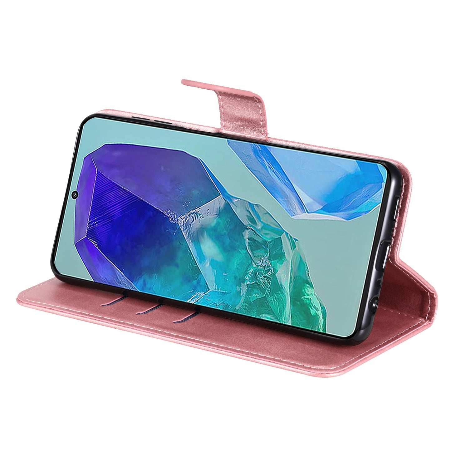 For Samsung Galaxy M55 5G Case Calf Texture Zipper Pocket Wallet Mobile Phone Cover - Pink