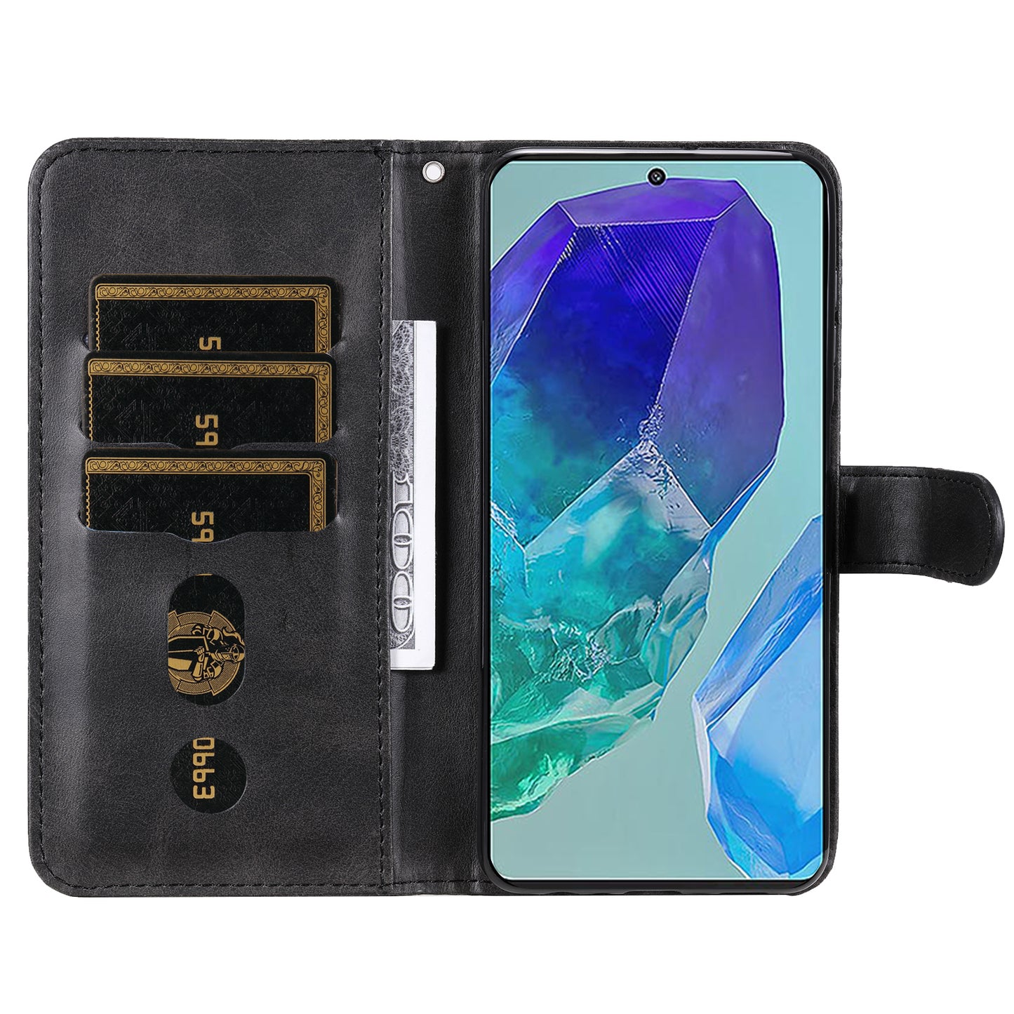 For Samsung Galaxy M55 5G Case Calf Texture Zipper Pocket Wallet Mobile Phone Cover - Black
