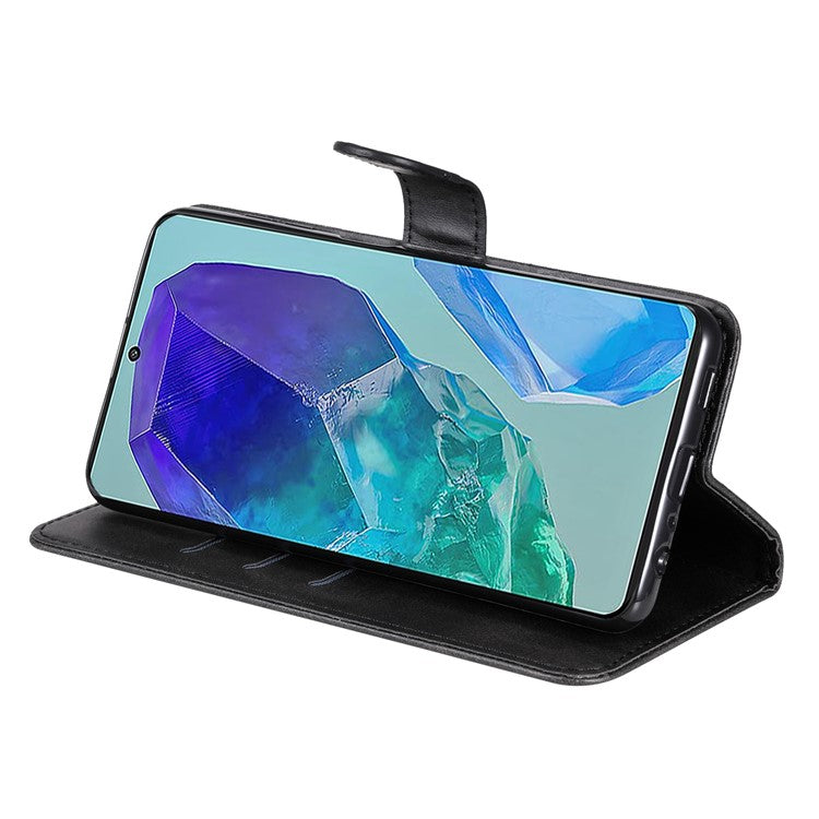 For Samsung Galaxy M55 5G / C55 5G / F55 5G Case Calf Texture Zipper Pocket Wallet Mobile Phone Cover - Black