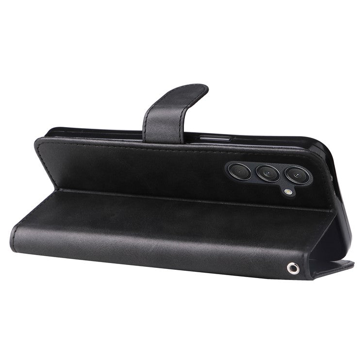 For Samsung Galaxy M55 5G / C55 5G / F55 5G Case Calf Texture Zipper Pocket Wallet Mobile Phone Cover - Black