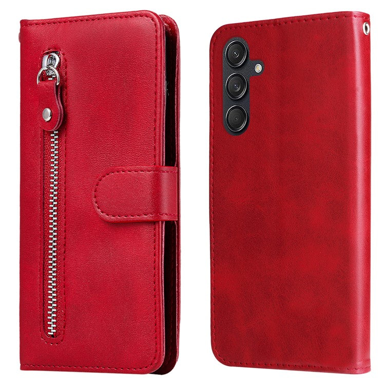 For Samsung Galaxy M55 5G / C55 5G / F55 5G Case Calf Texture Zipper Pocket Wallet Mobile Phone Cover - Red