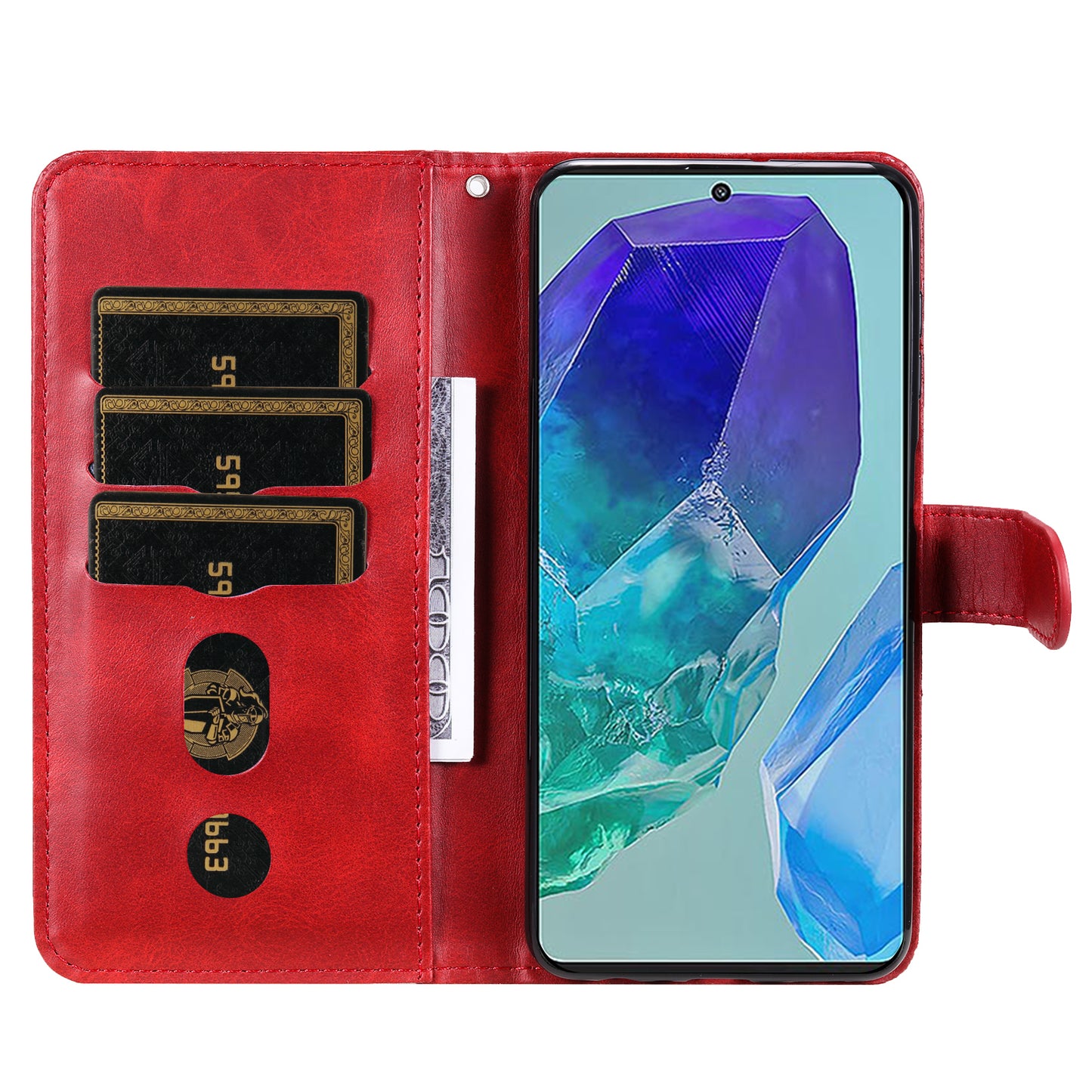 For Samsung Galaxy M55 5G Case Calf Texture Zipper Pocket Wallet Mobile Phone Cover - Red
