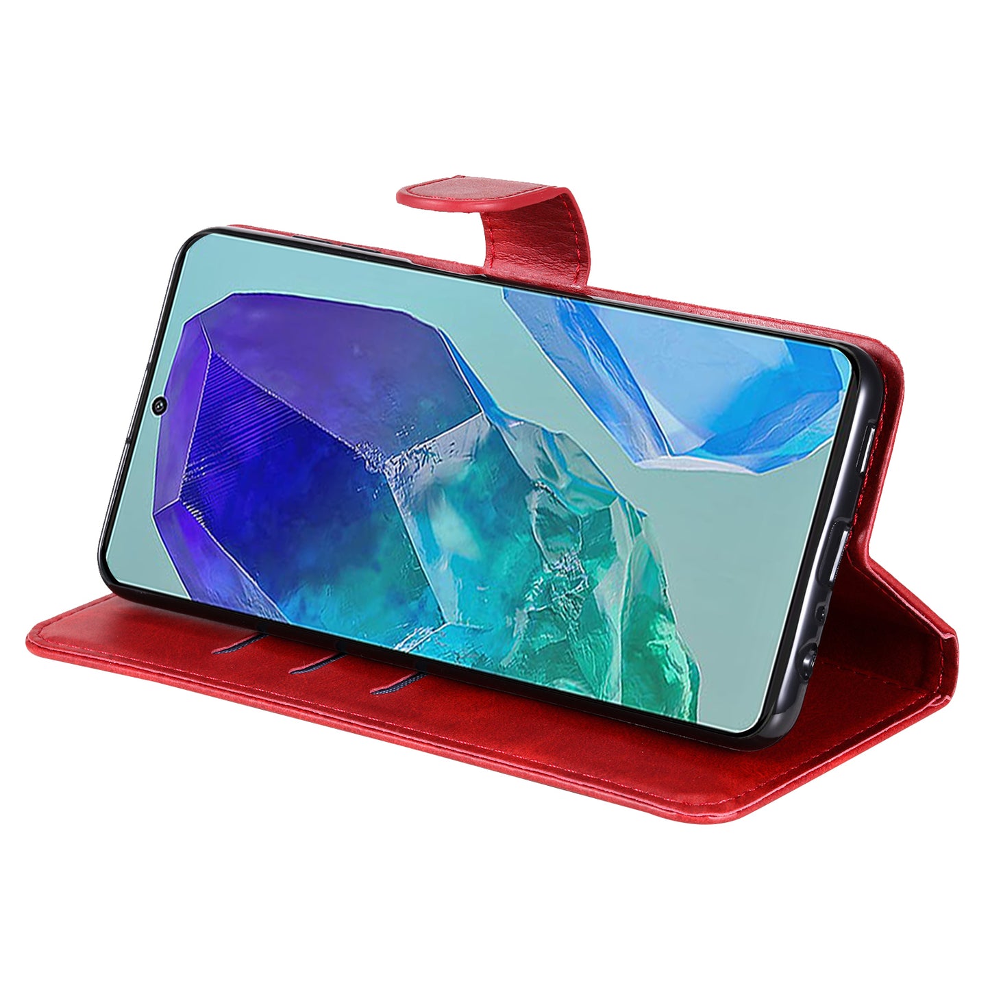 For Samsung Galaxy M55 5G Case Calf Texture Zipper Pocket Wallet Mobile Phone Cover - Red