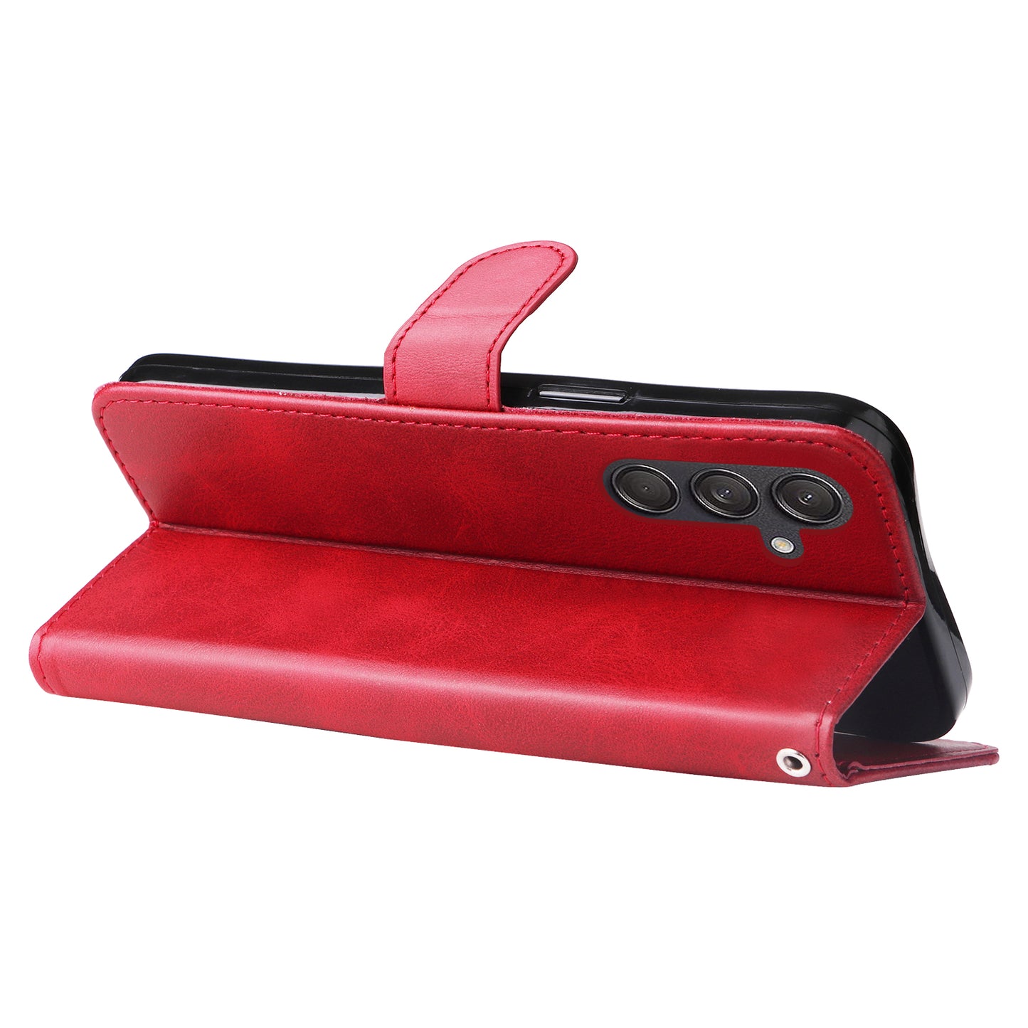 For Samsung Galaxy M55 5G Case Calf Texture Zipper Pocket Wallet Mobile Phone Cover - Red