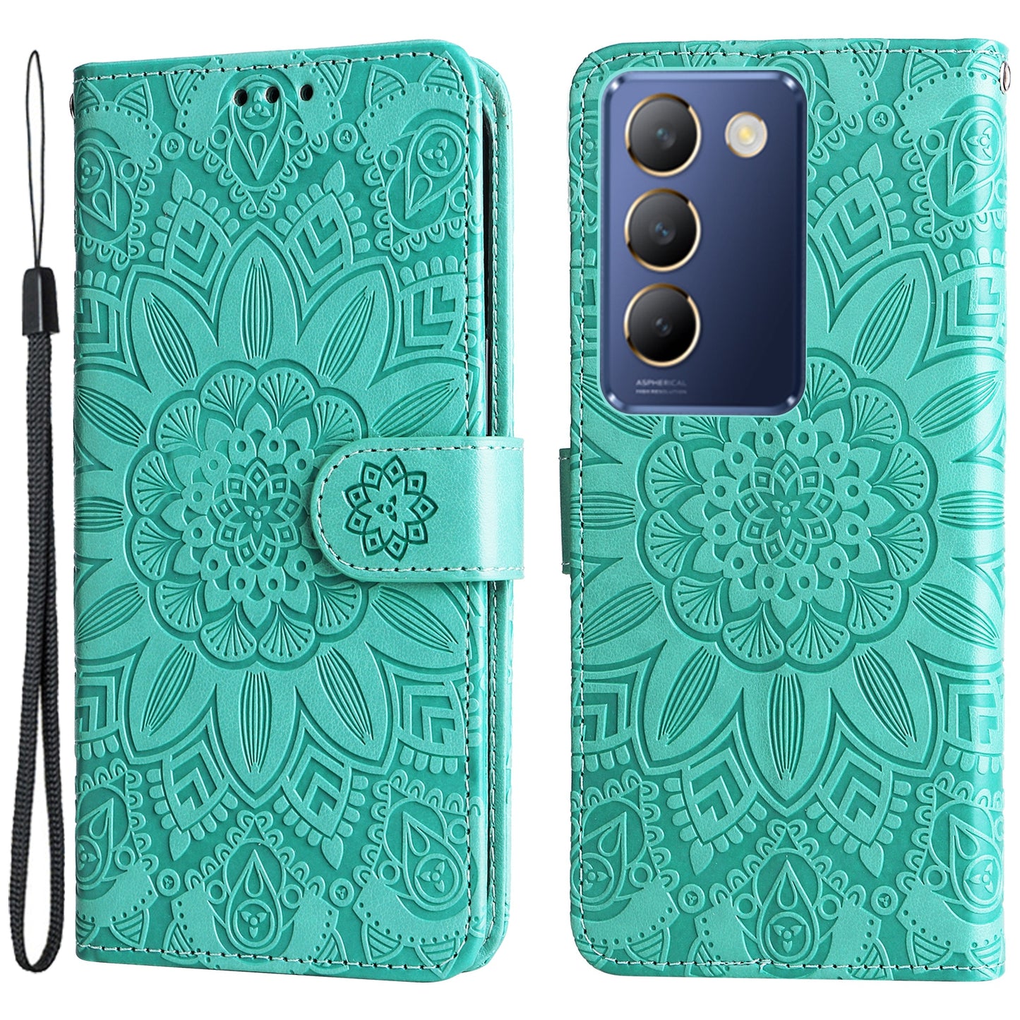 For vivo Y100 5G (Indonesia) / Y200e 5G / T3 5G (India) / V30 Lite 5G (India) Magnetic Phone Case Imprinted Wallet Cover - Green
